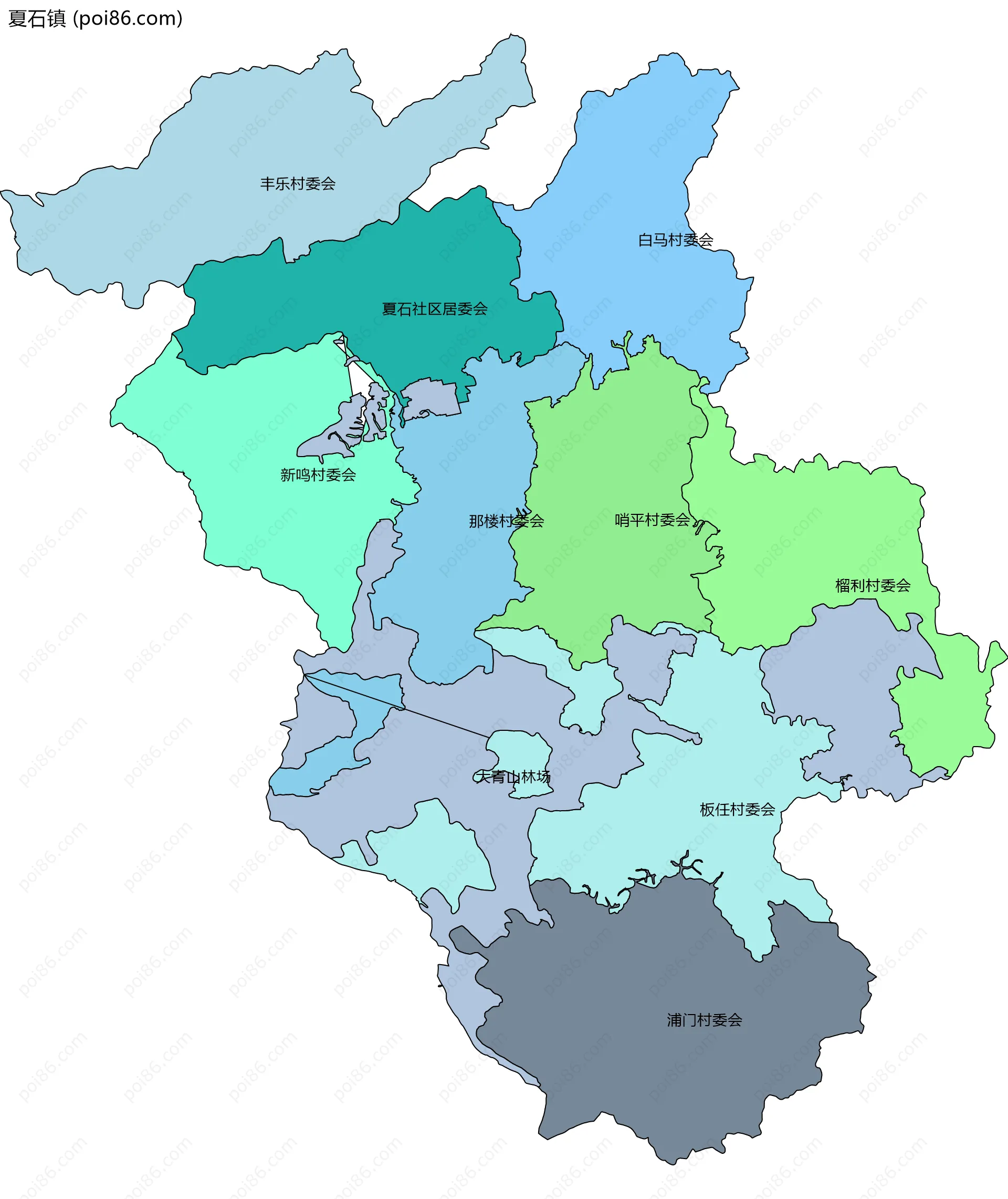 夏石镇边界地图(五级行政区划)