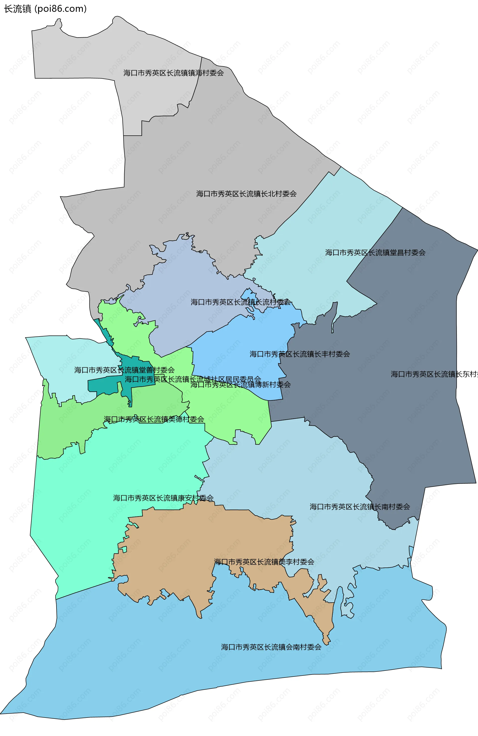 长流镇边界地图(五级行政区划)