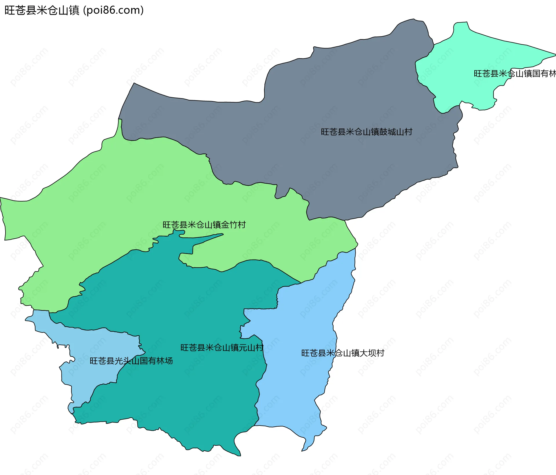 旺苍县米仓山镇边界地图(五级行政区划)