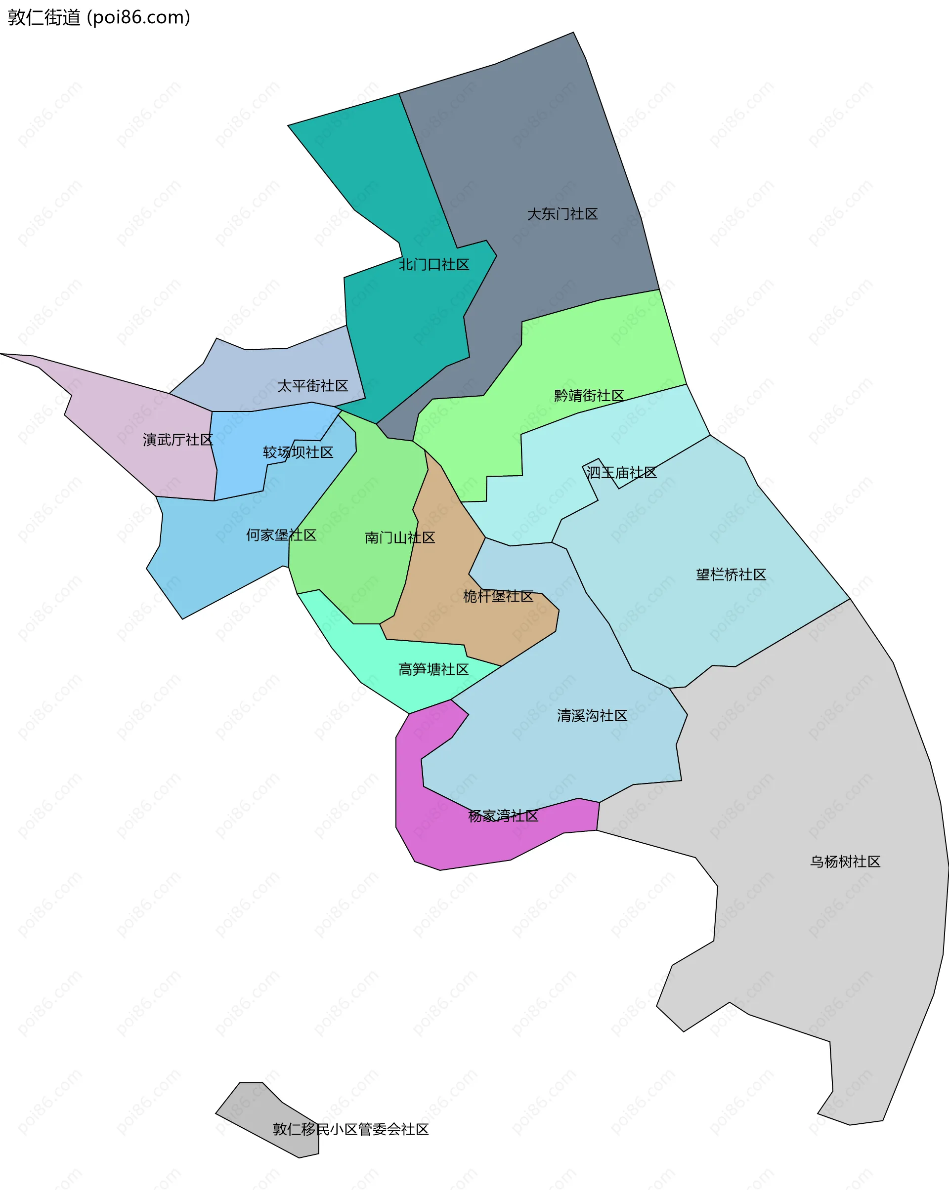 敦仁街道边界地图(五级行政区划)