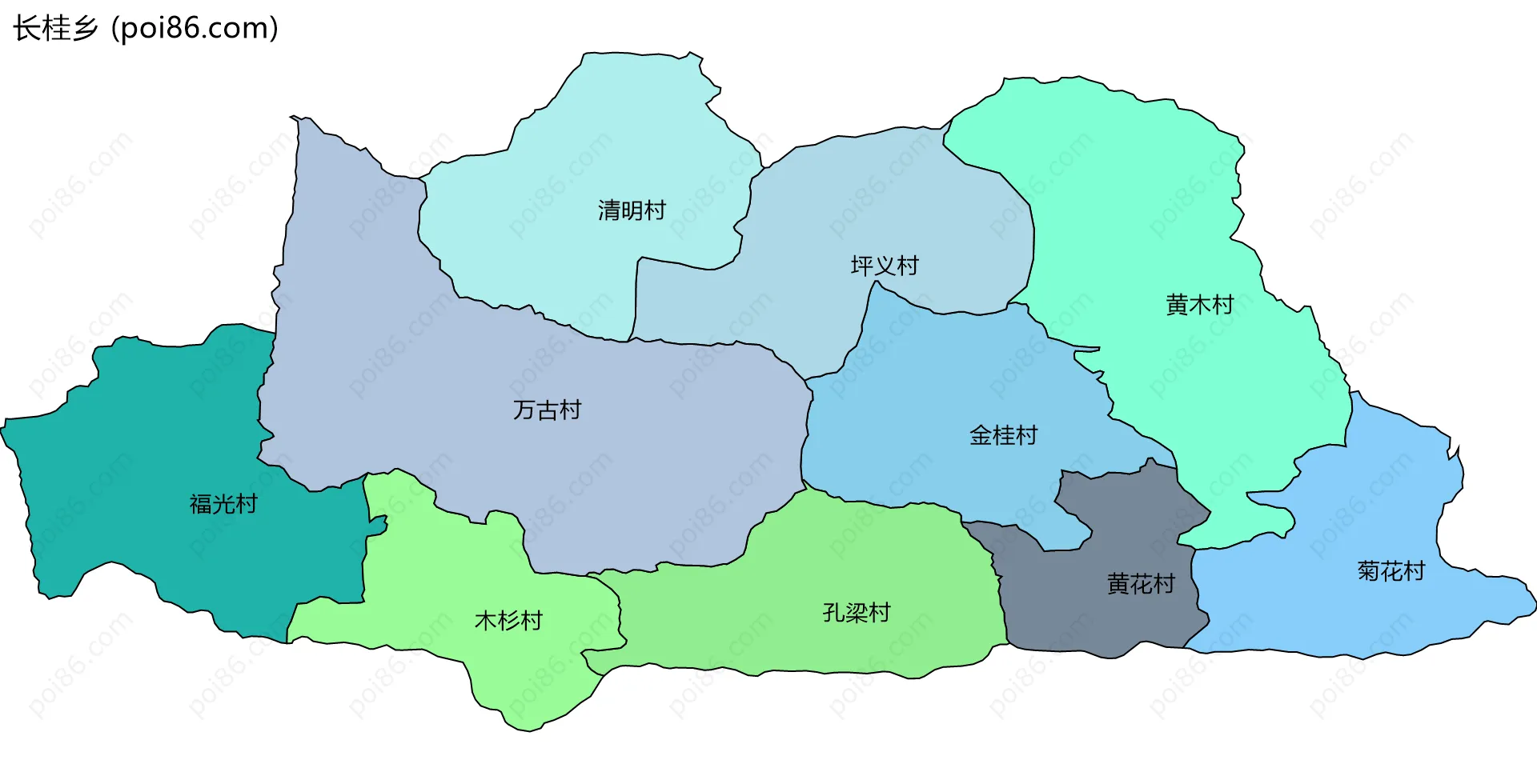长桂乡边界地图(五级行政区划)