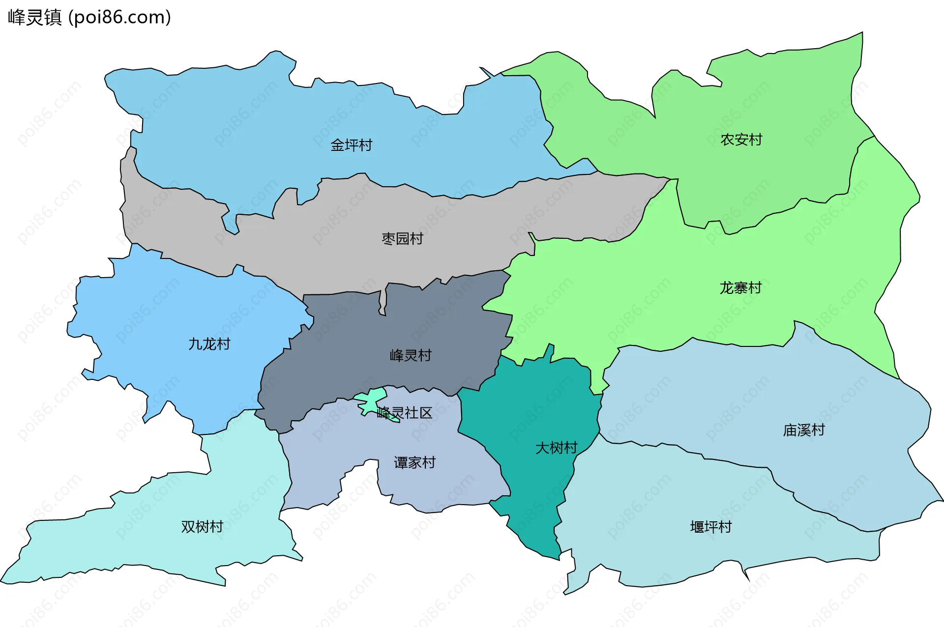 峰灵镇边界地图(五级行政区划)