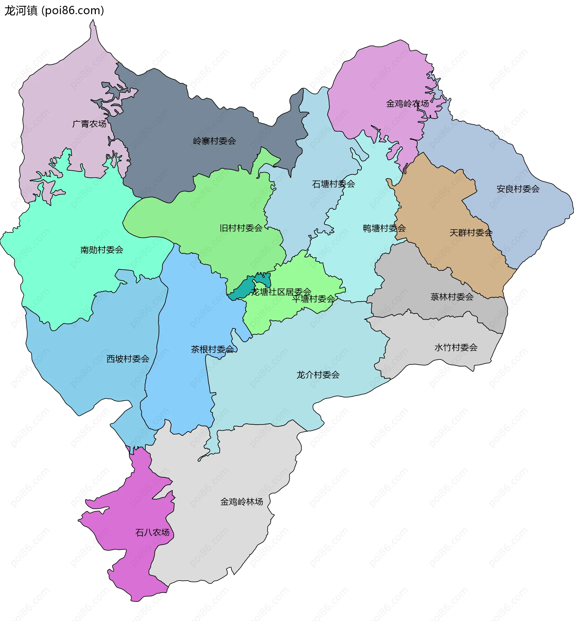 龙河镇边界地图(五级行政区划)