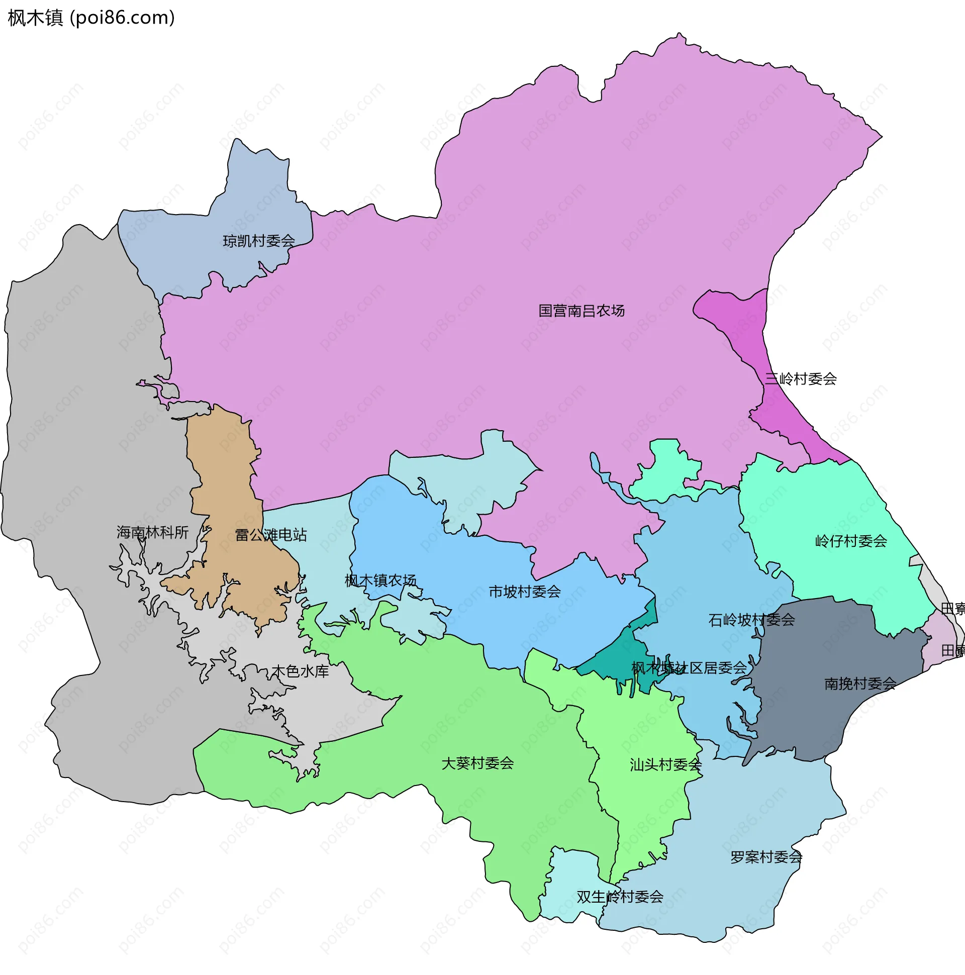 枫木镇边界地图(五级行政区划)