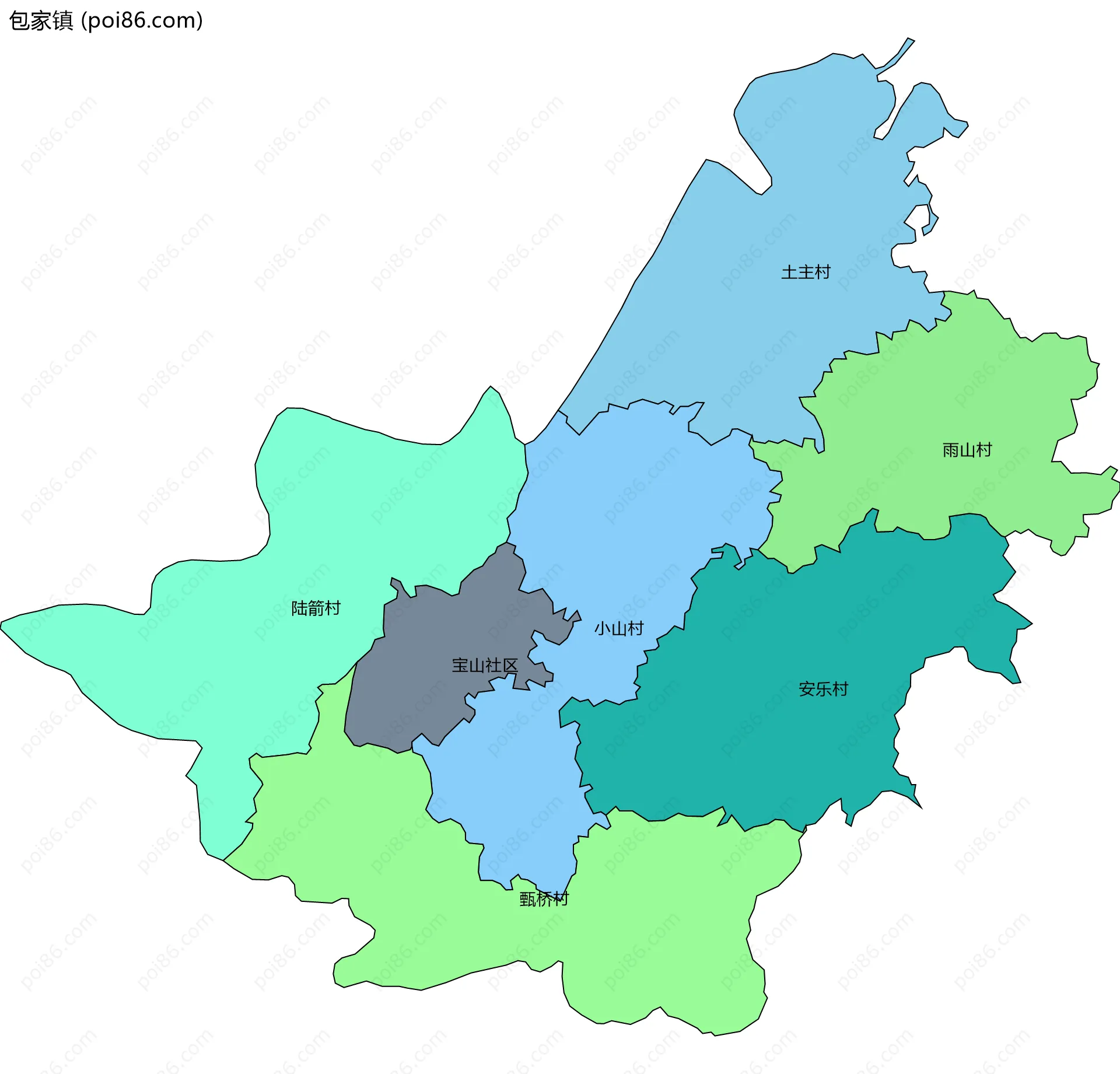 包家镇边界地图(五级行政区划)