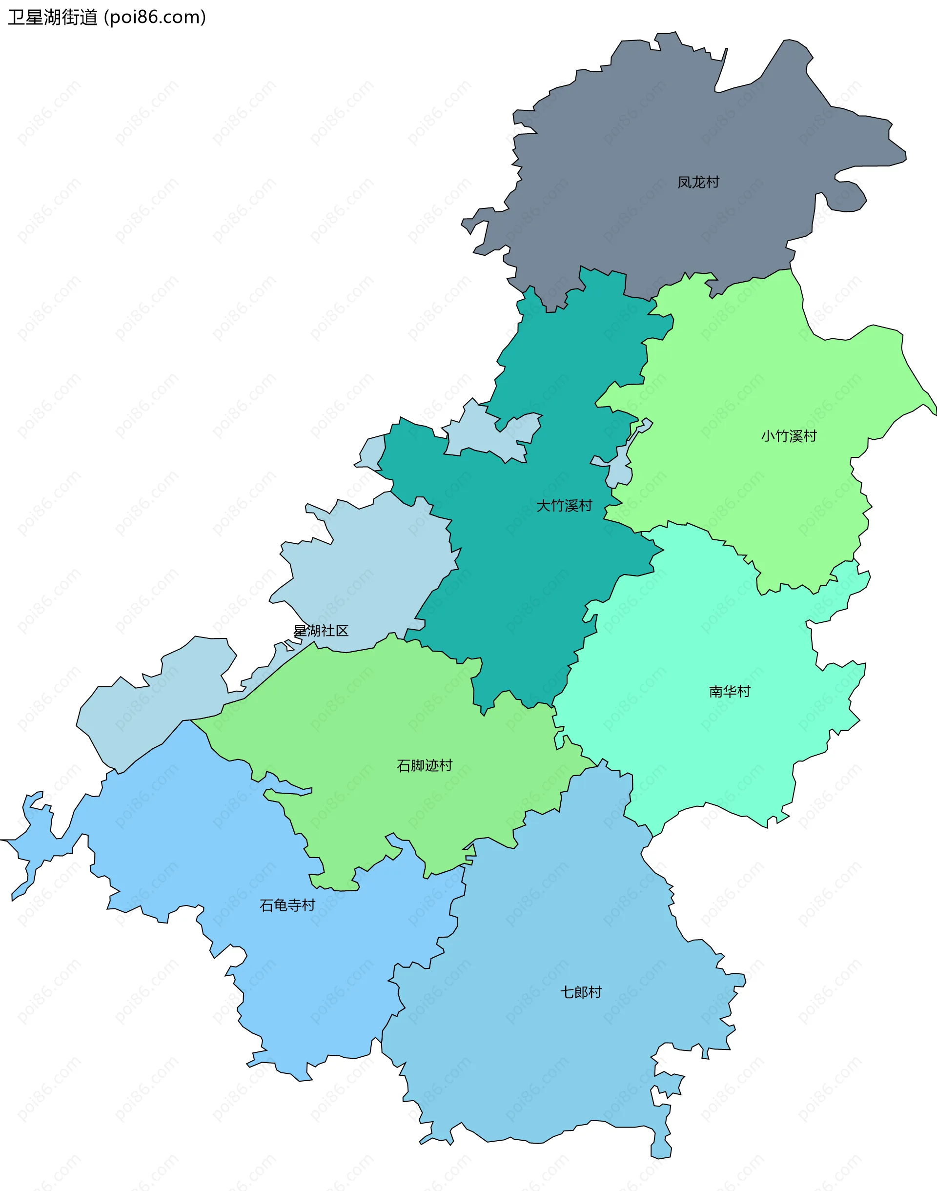 卫星湖街道边界地图(五级行政区划)