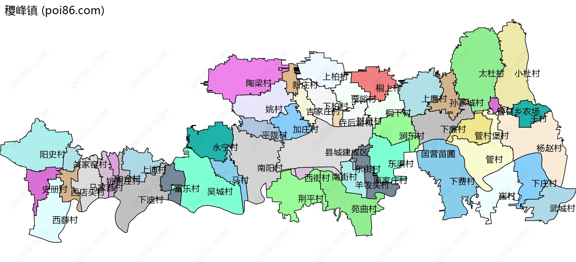 稷峰镇边界地图(五级行政区划)