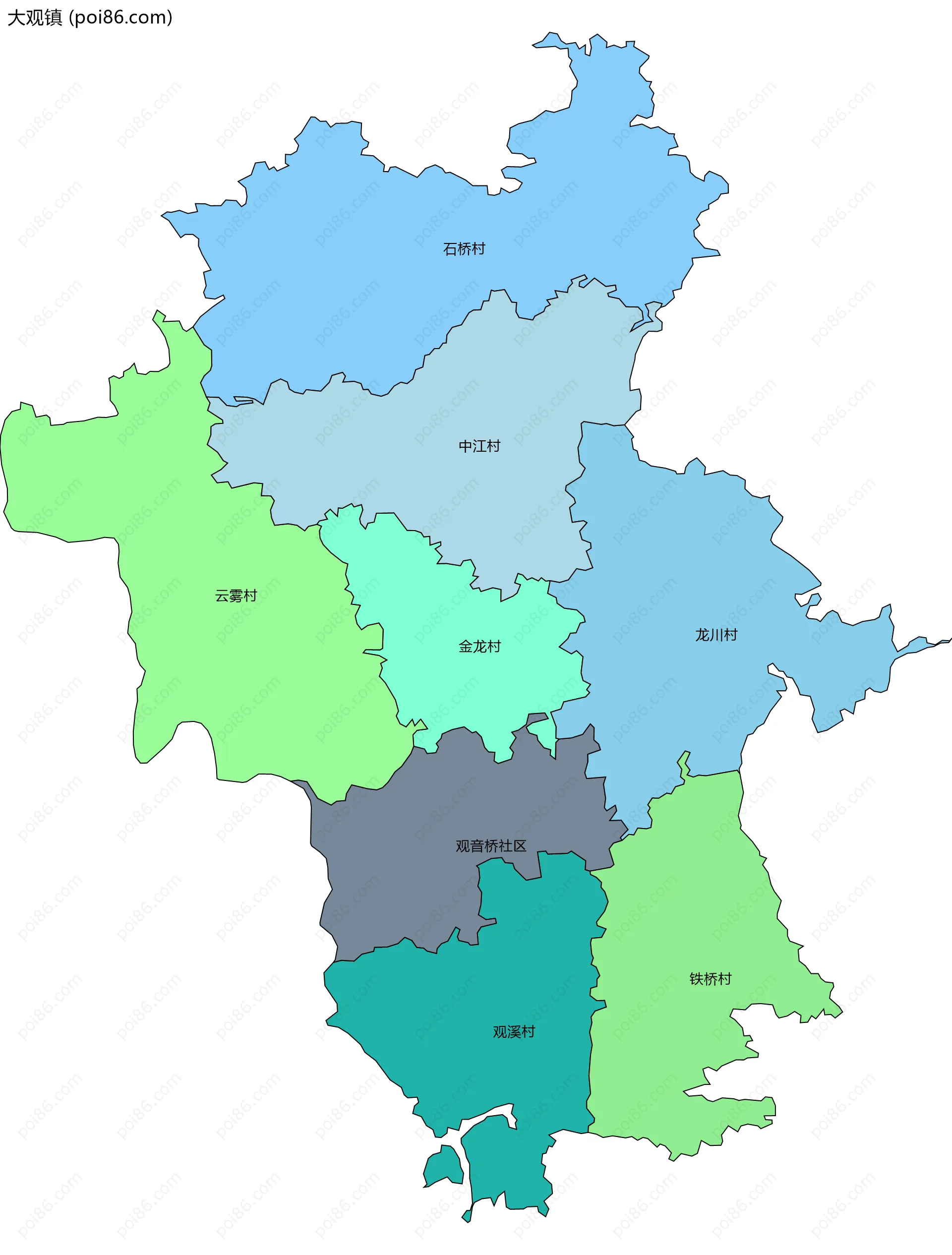 大观镇边界地图(五级行政区划)