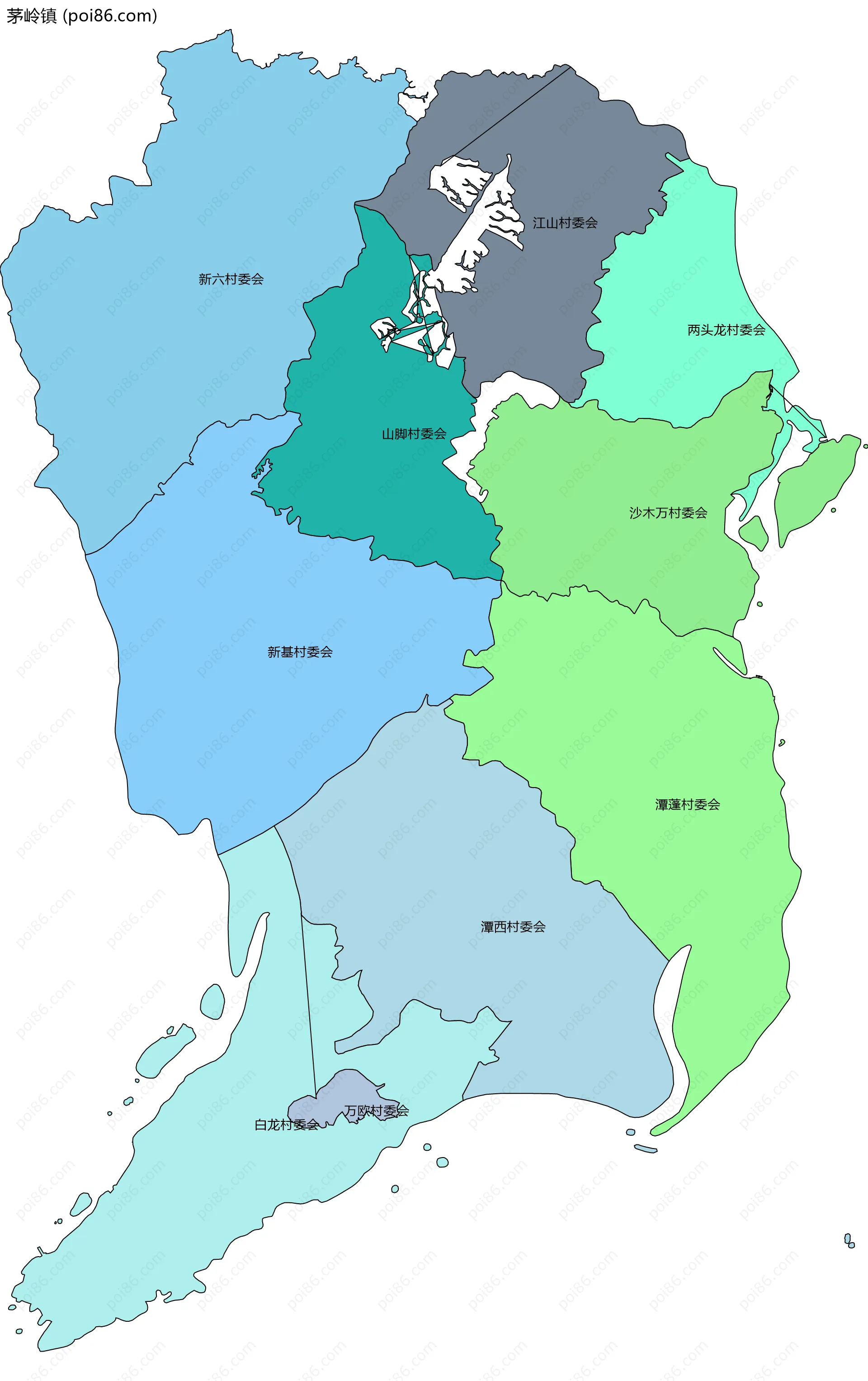 茅岭镇边界地图(五级行政区划)