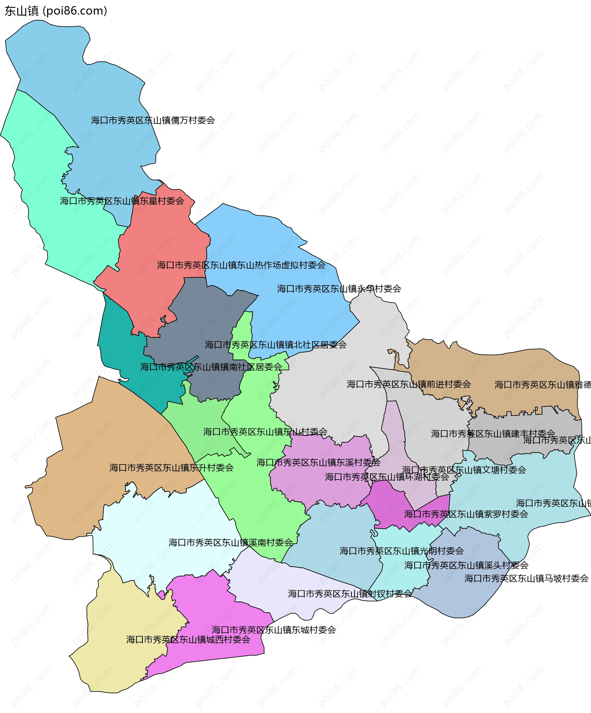 东山镇边界地图(五级行政区划)