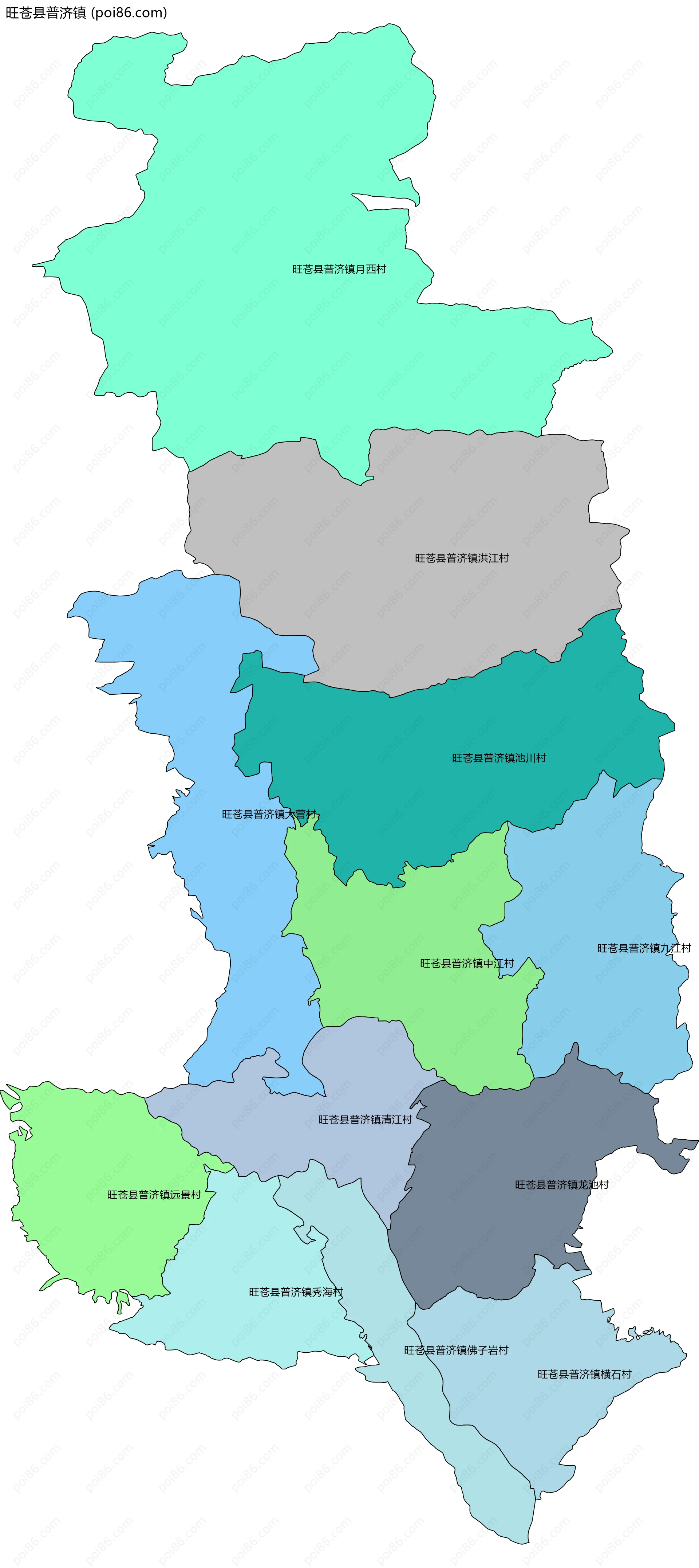 旺苍县普济镇边界地图(五级行政区划)