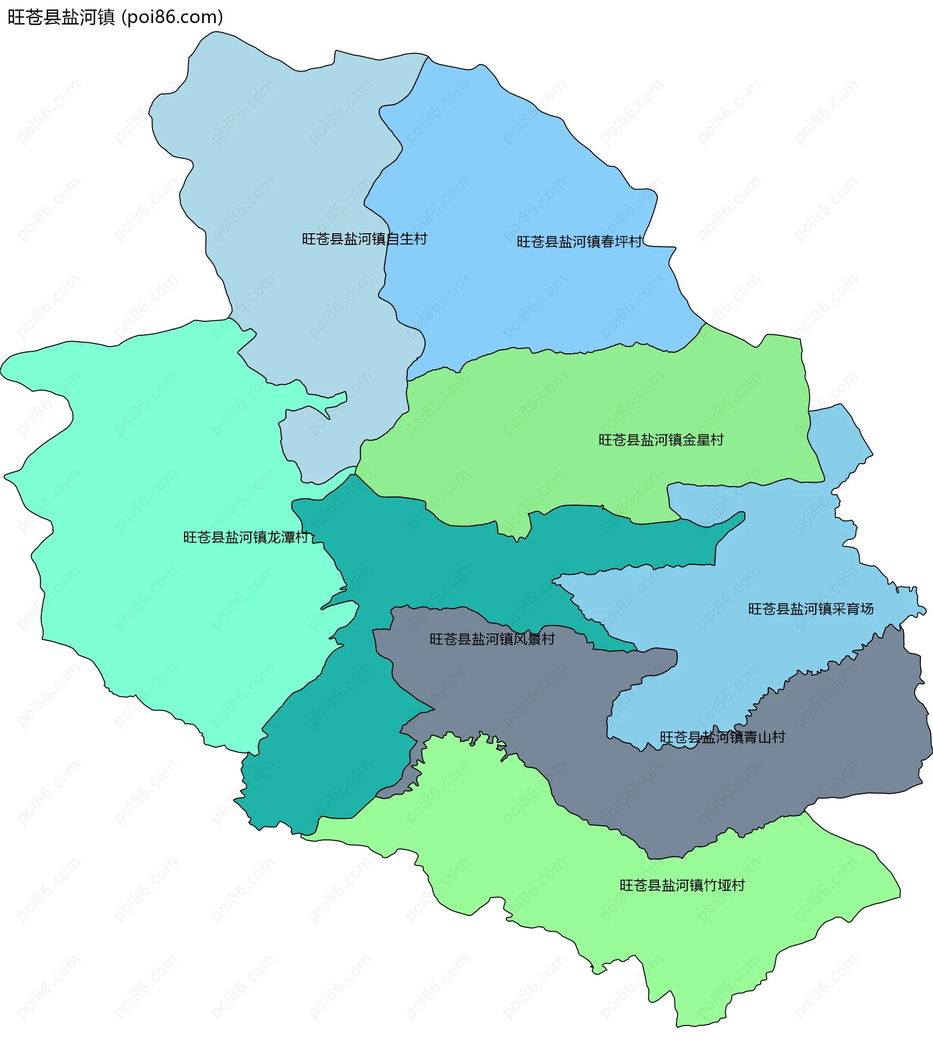 旺苍县盐河镇边界地图(五级行政区划)