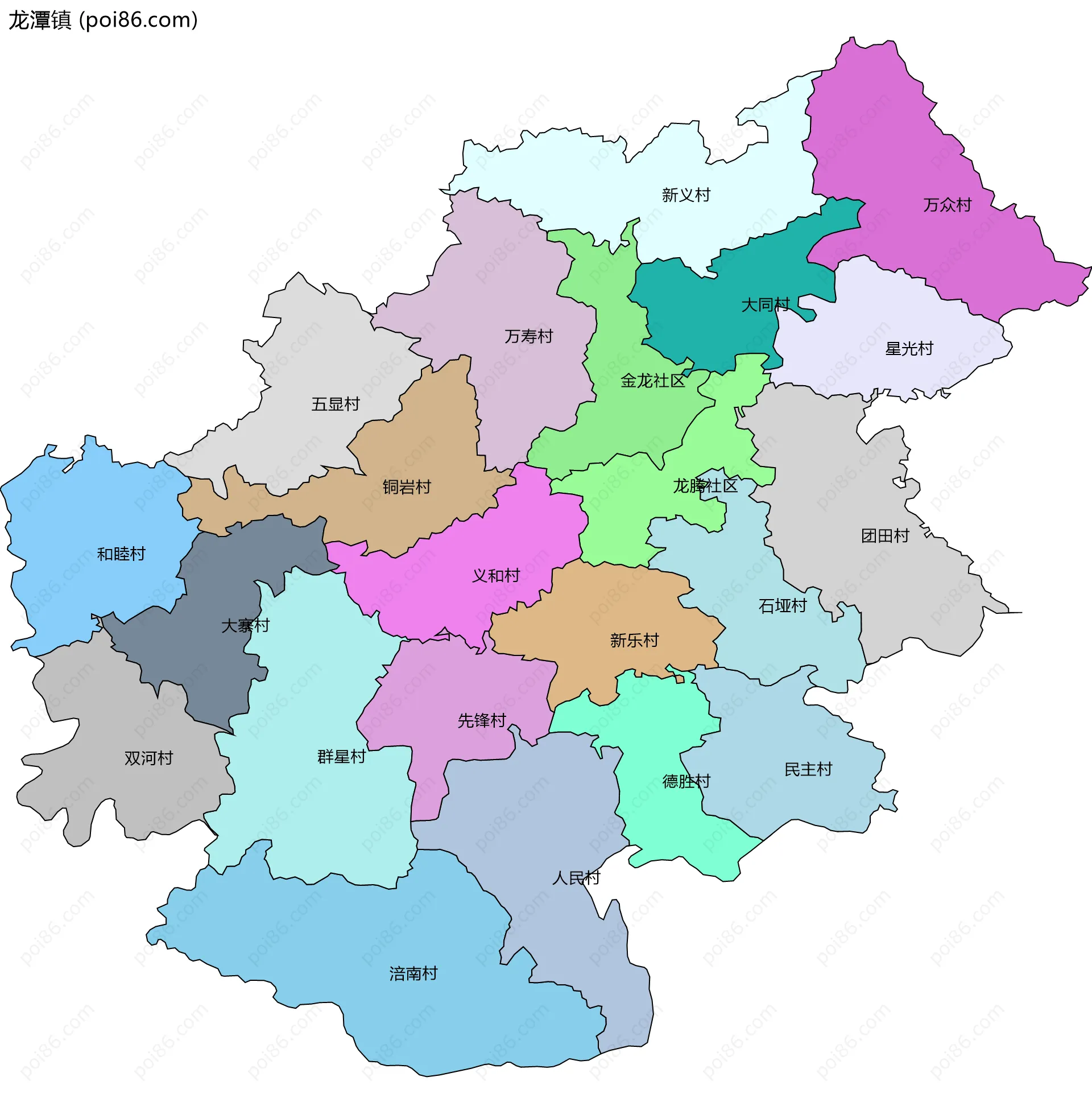 龙潭镇边界地图(五级行政区划)