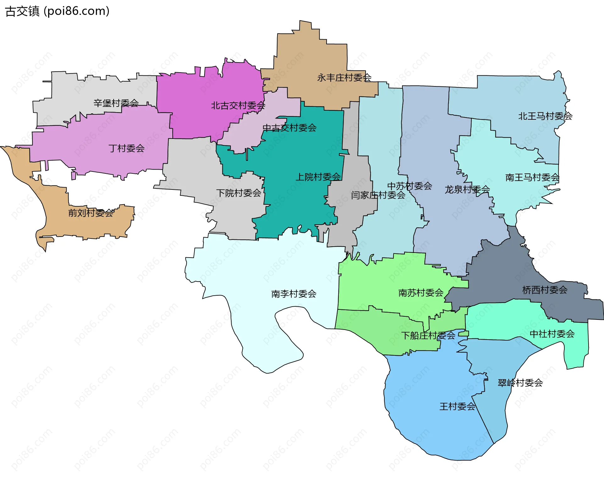 古交镇边界地图(五级行政区划)