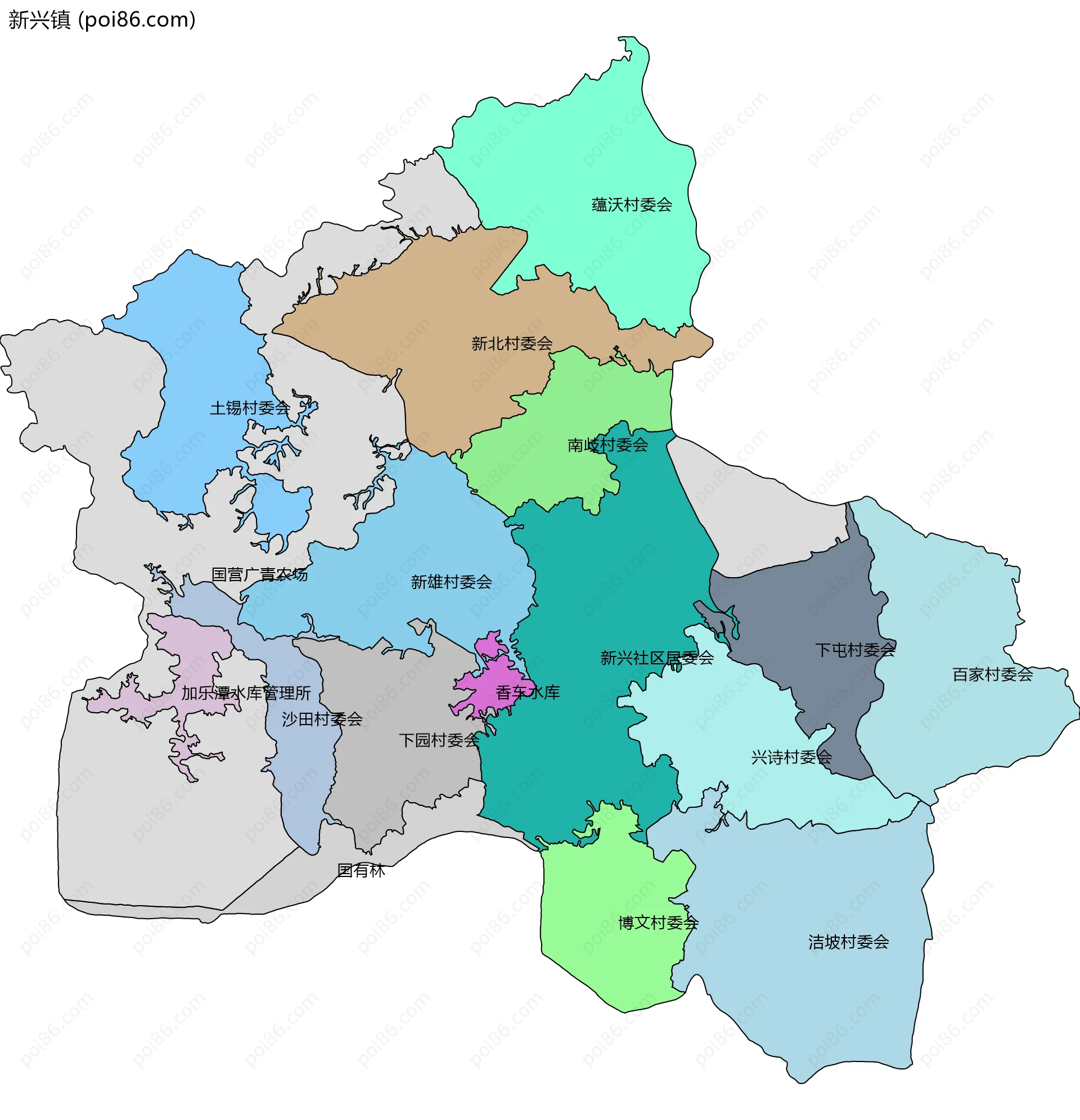 新兴镇边界地图(五级行政区划)