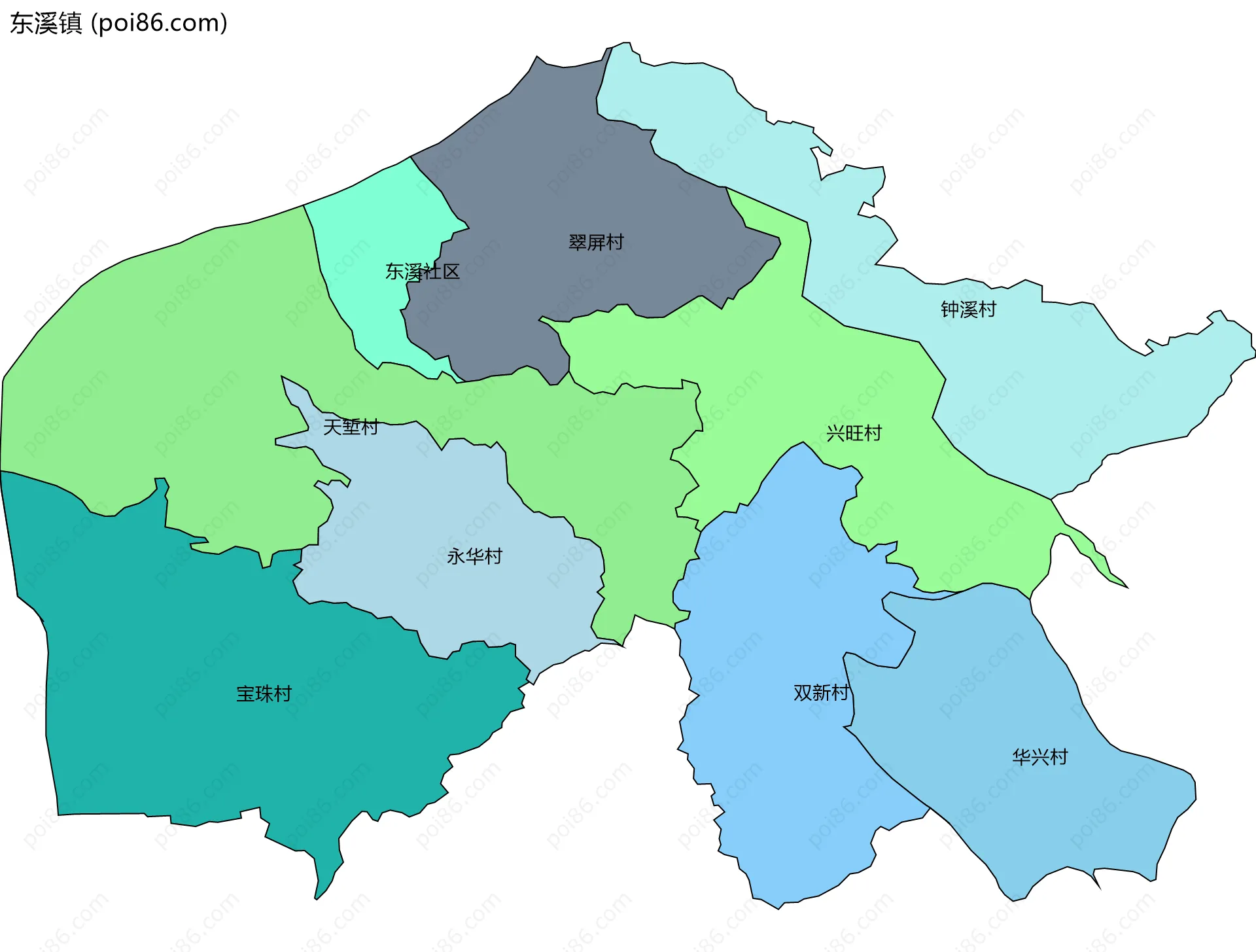 东溪镇边界地图(五级行政区划)