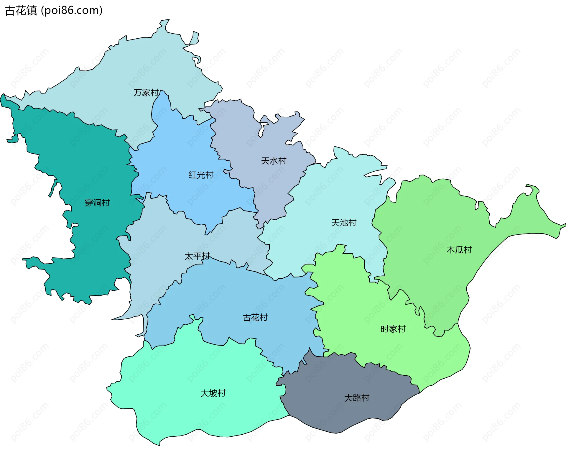 古花镇边界地图(五级行政区划)
