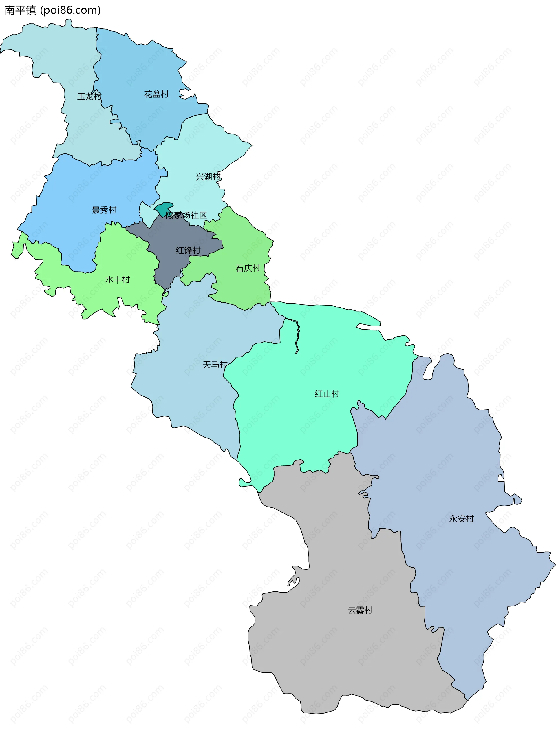 南平镇边界地图(五级行政区划)