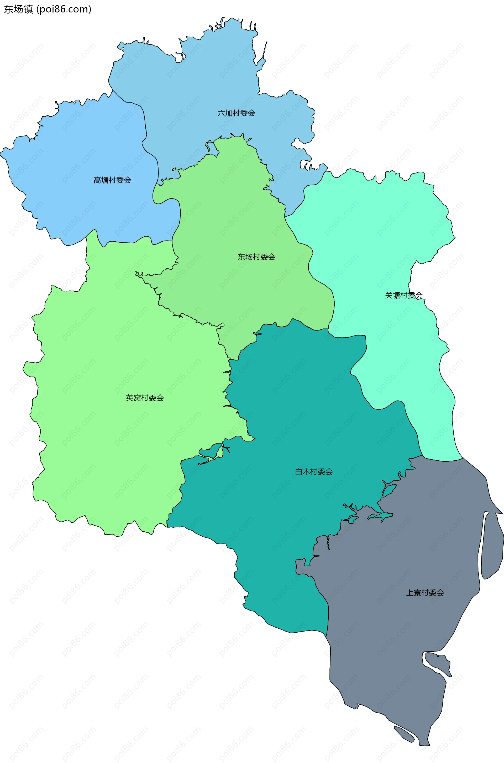 东场镇边界地图(五级行政区划)