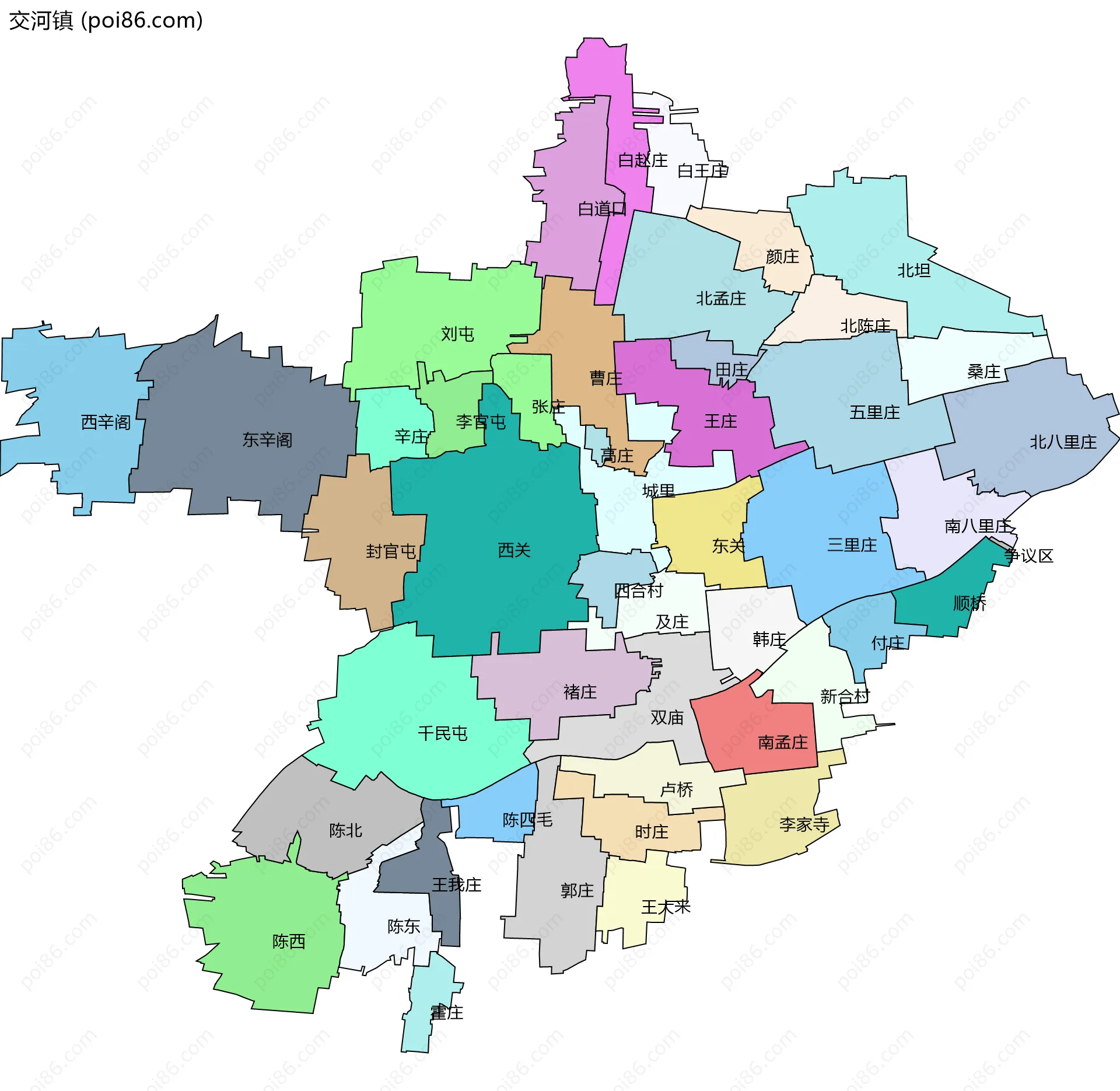 交河镇边界地图(五级行政区划)