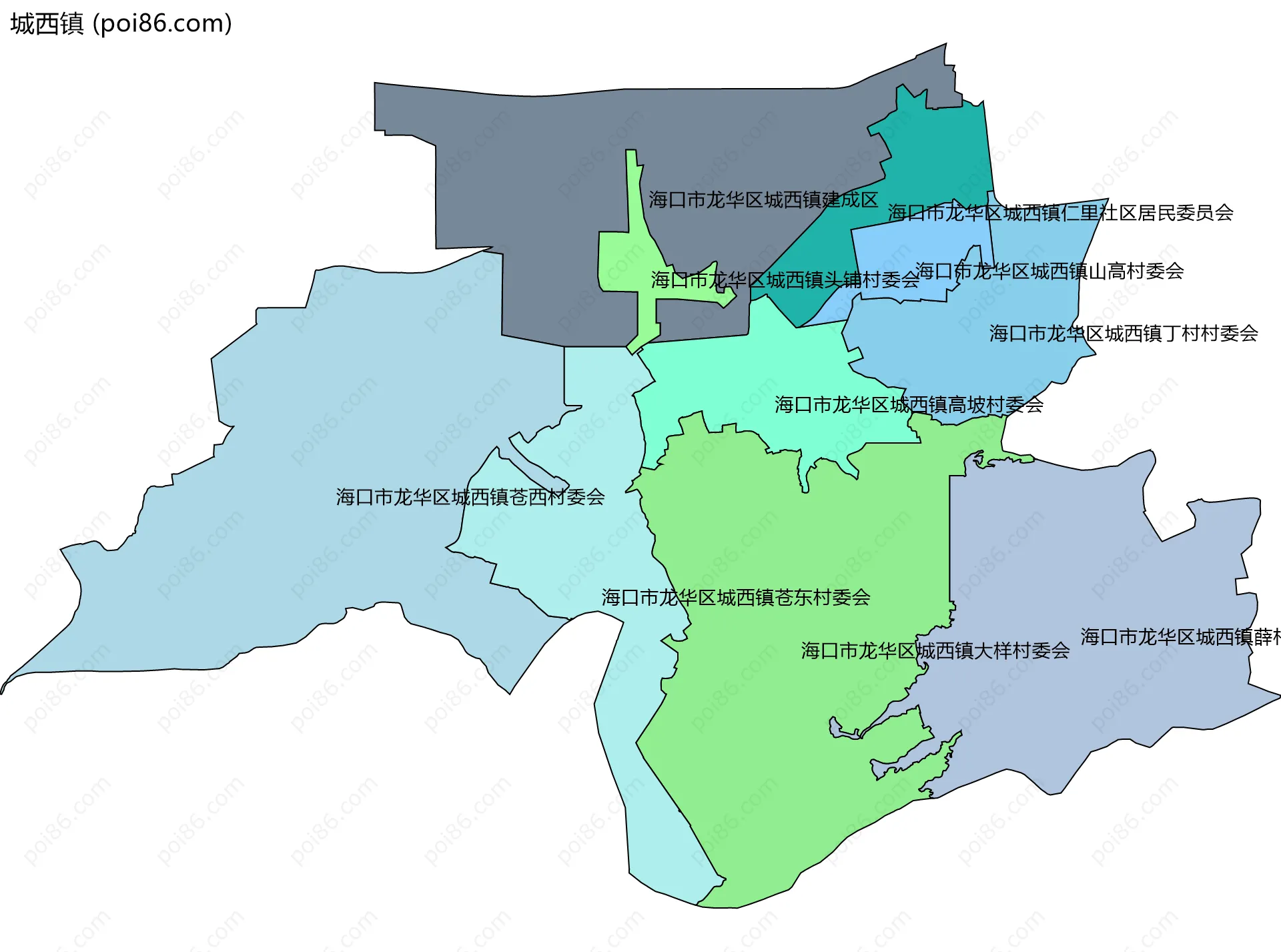 城西镇边界地图(五级行政区划)