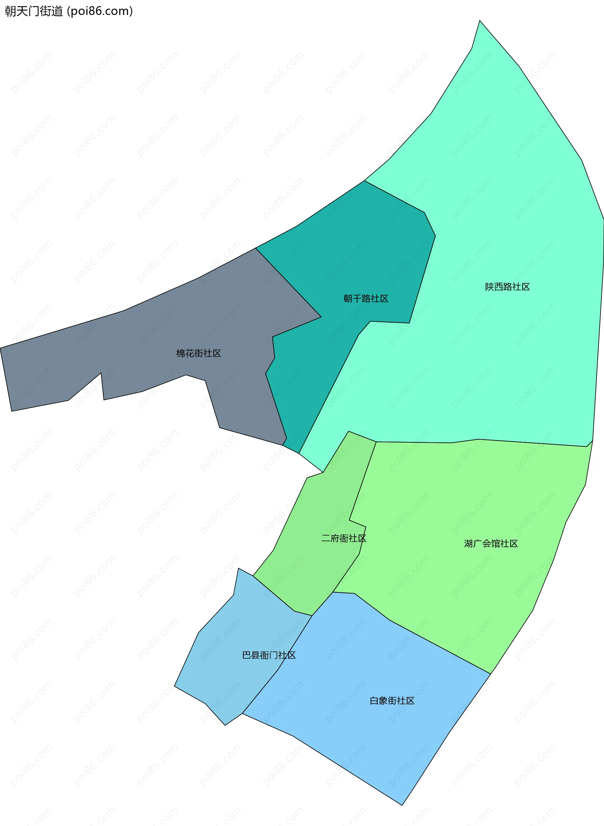 朝天门街道边界地图(五级行政区划)