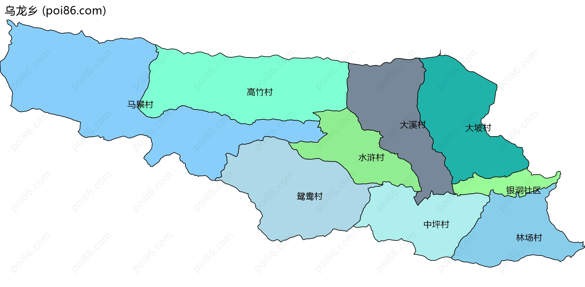 乌龙乡边界地图(五级行政区划)