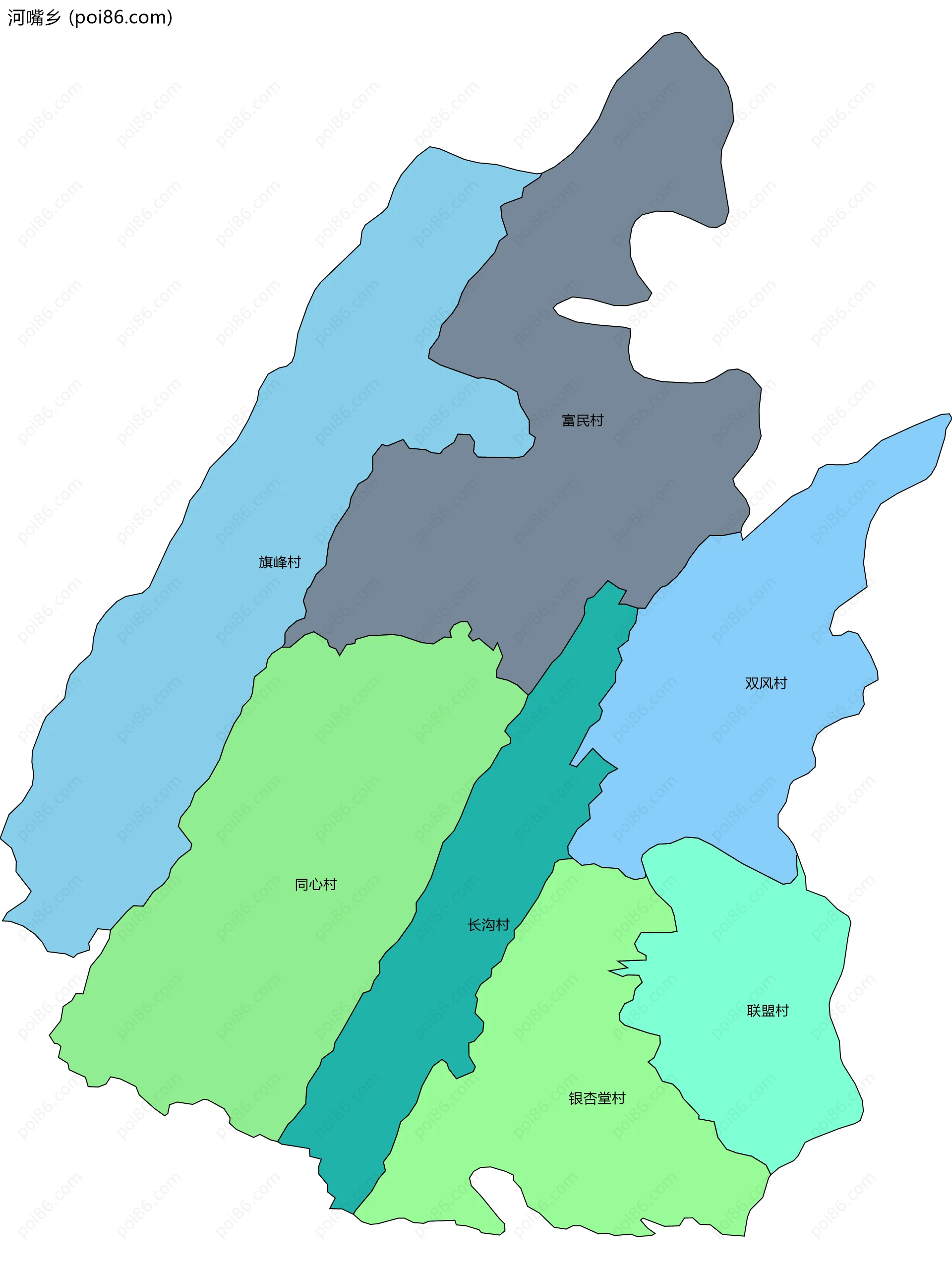 河嘴乡边界地图(五级行政区划)