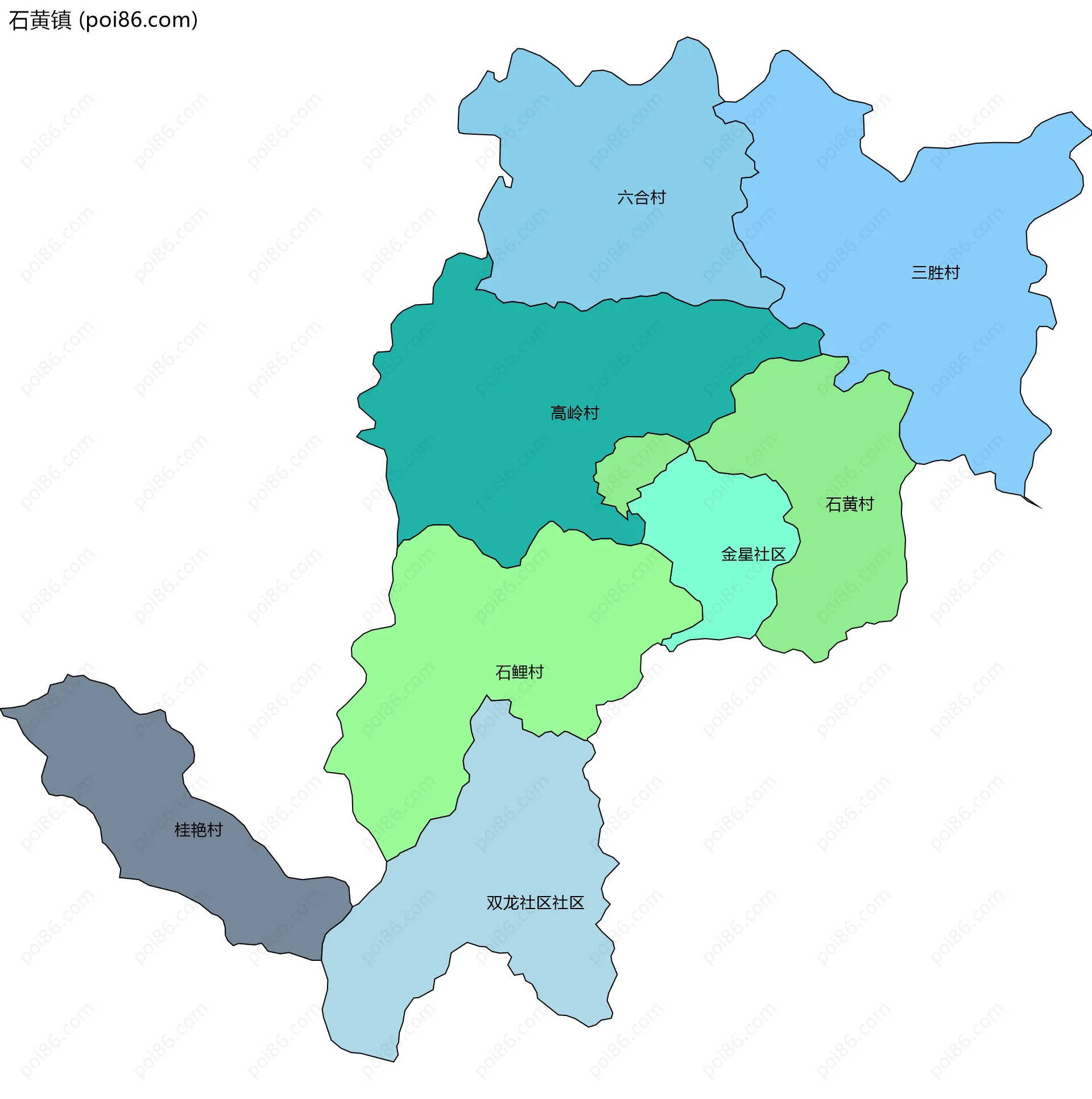 石黄镇边界地图(五级行政区划)