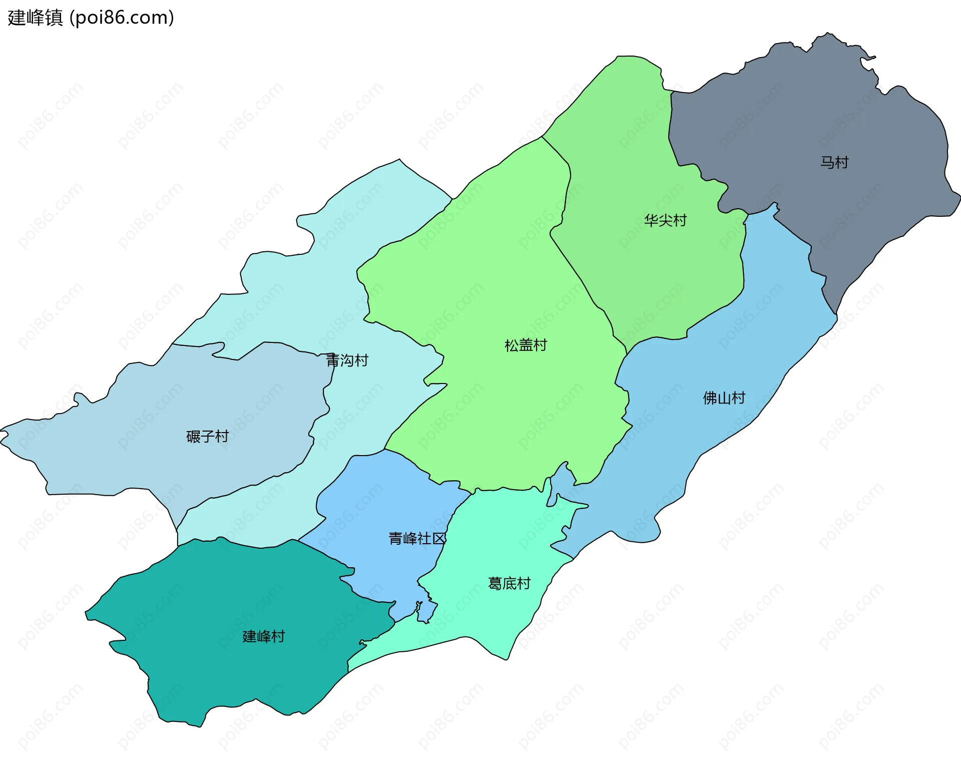 建峰镇边界地图(五级行政区划)