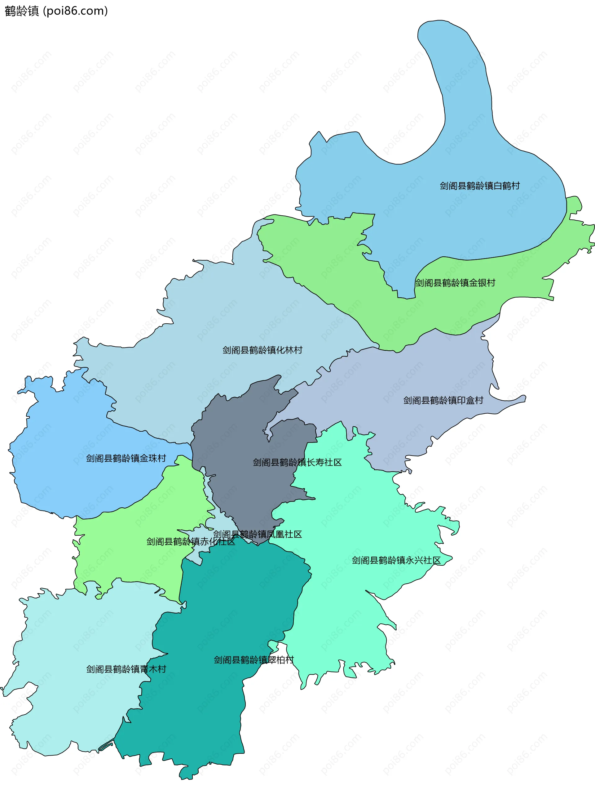 鹤龄镇边界地图(五级行政区划)