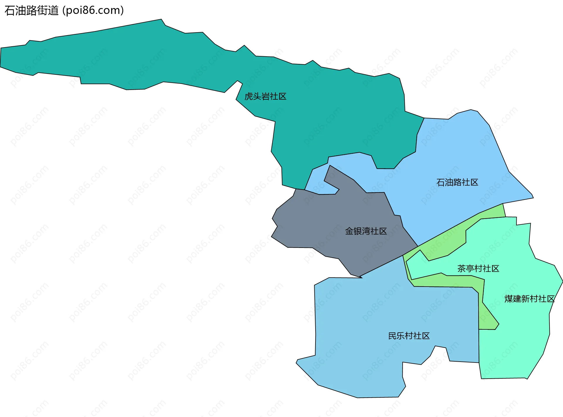 石油路街道边界地图(五级行政区划)