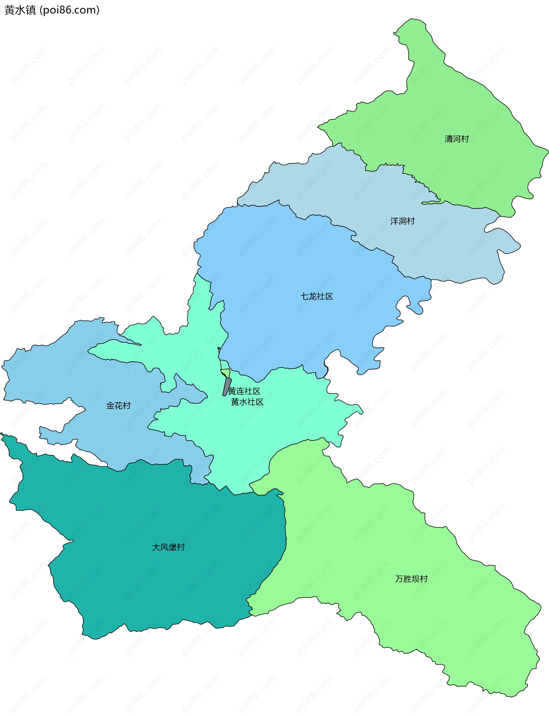 黄水镇边界地图(五级行政区划)