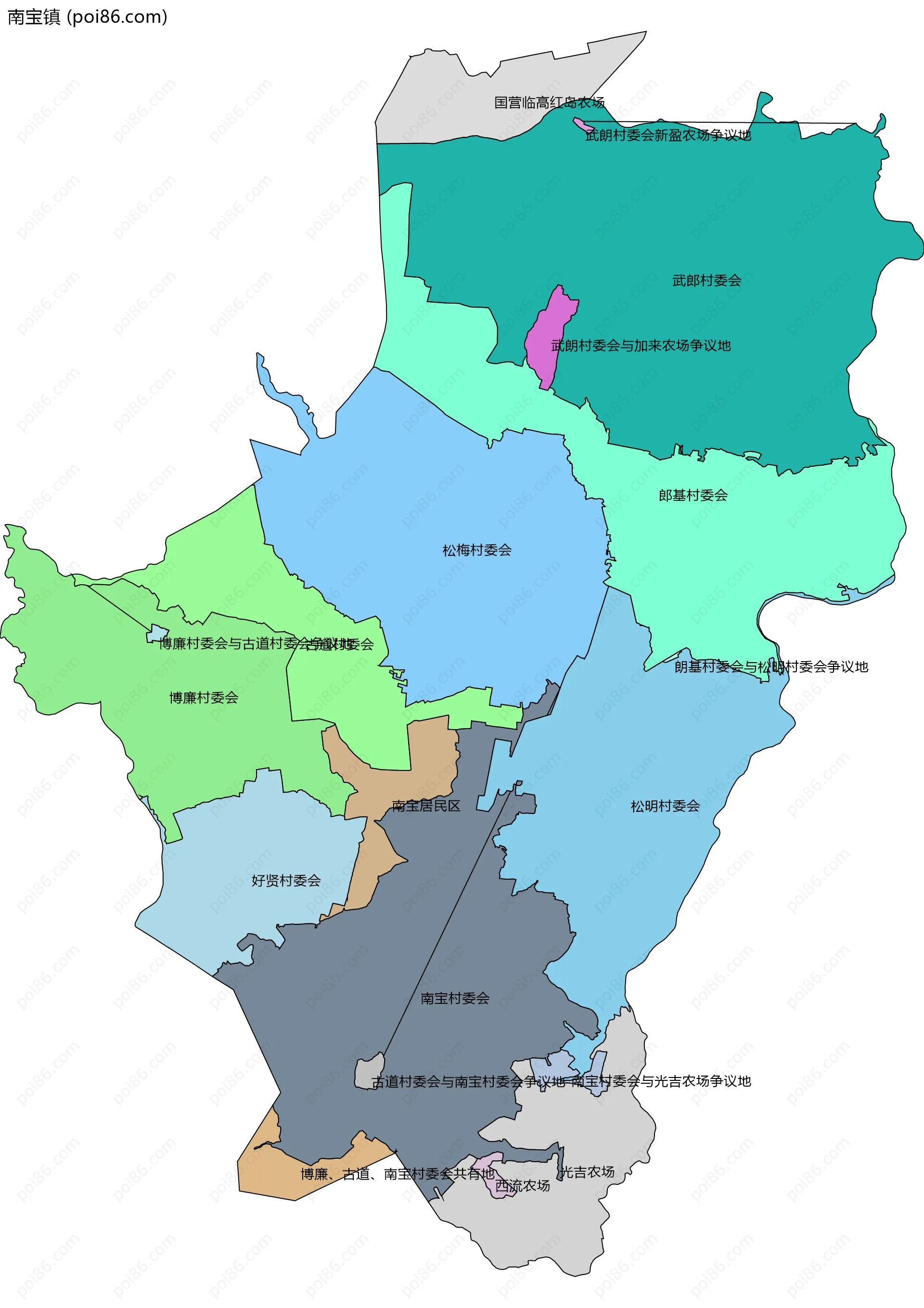 南宝镇边界地图(五级行政区划)