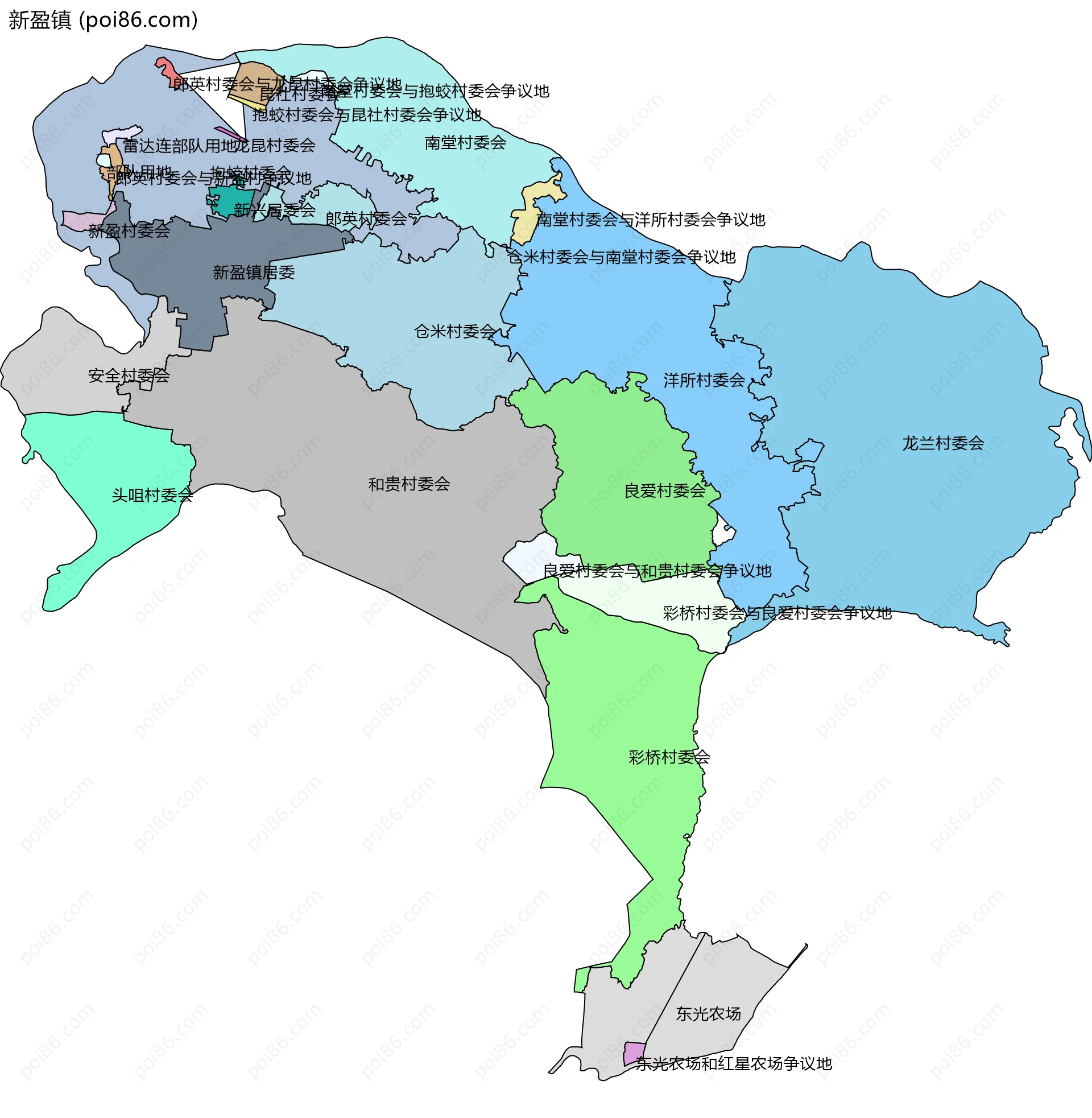 新盈镇边界地图(五级行政区划)