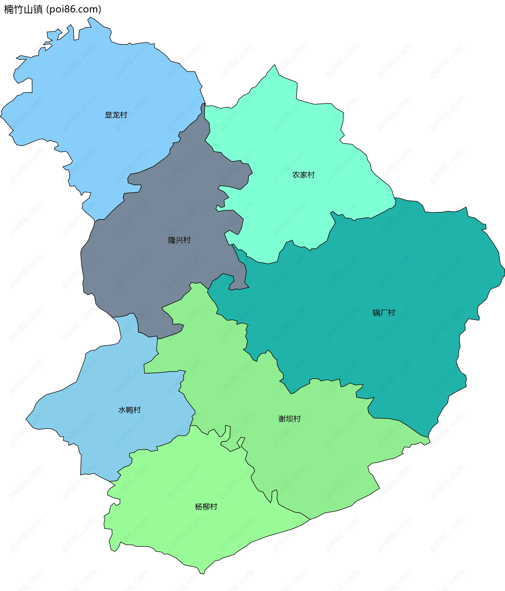 楠竹山镇边界地图(五级行政区划)