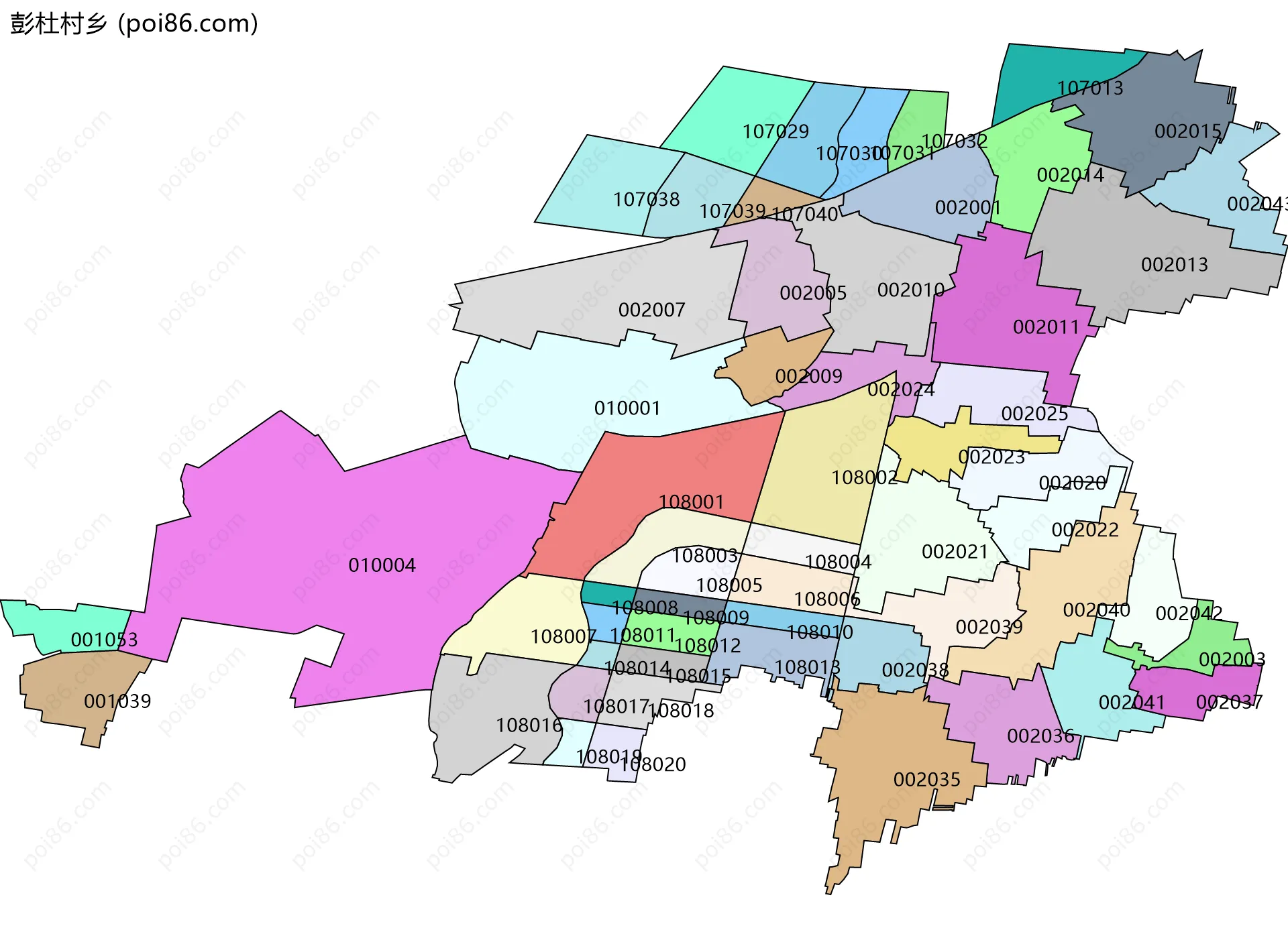 彭杜村乡边界地图(五级行政区划)