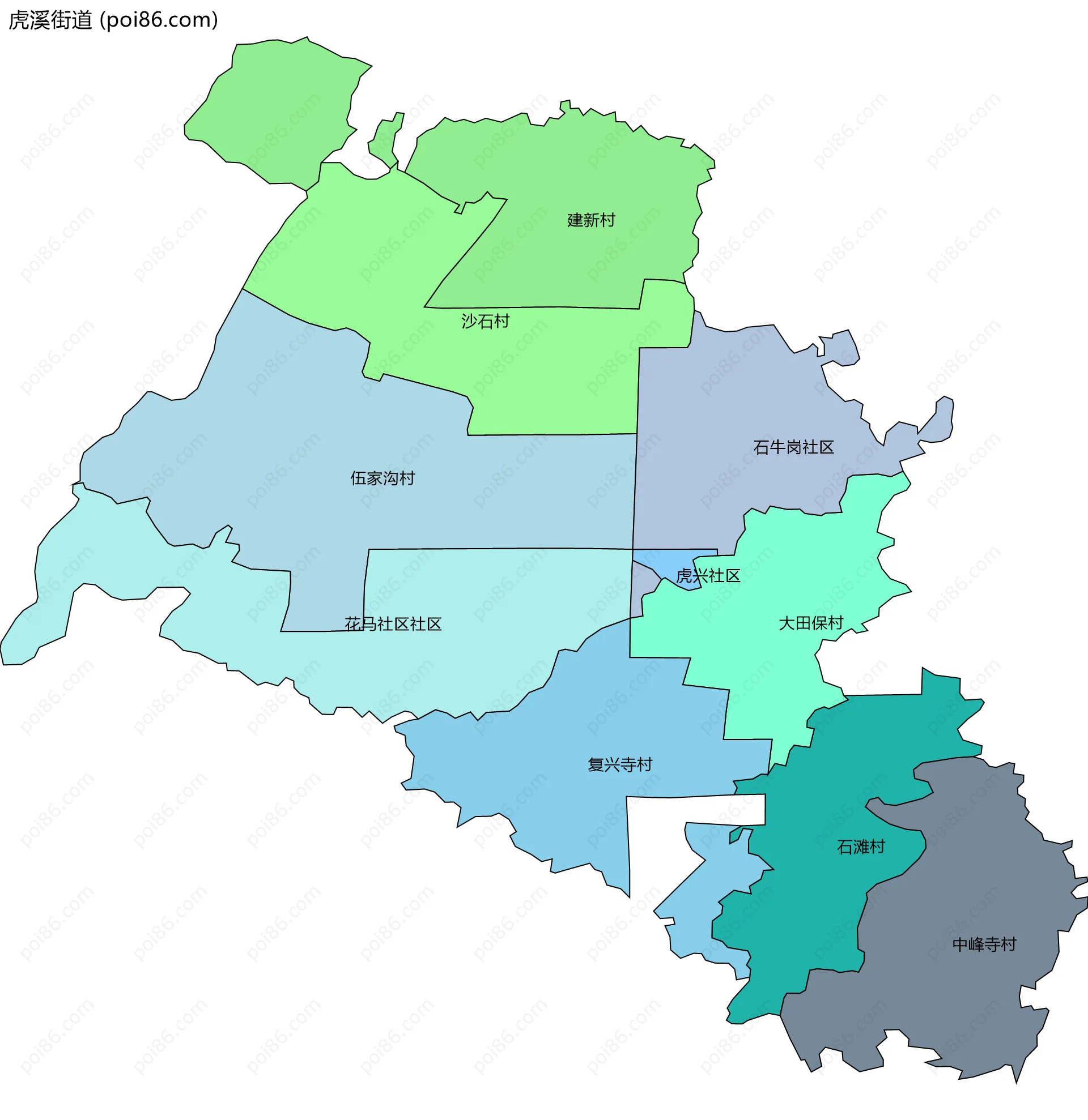 虎溪街道边界地图(五级行政区划)