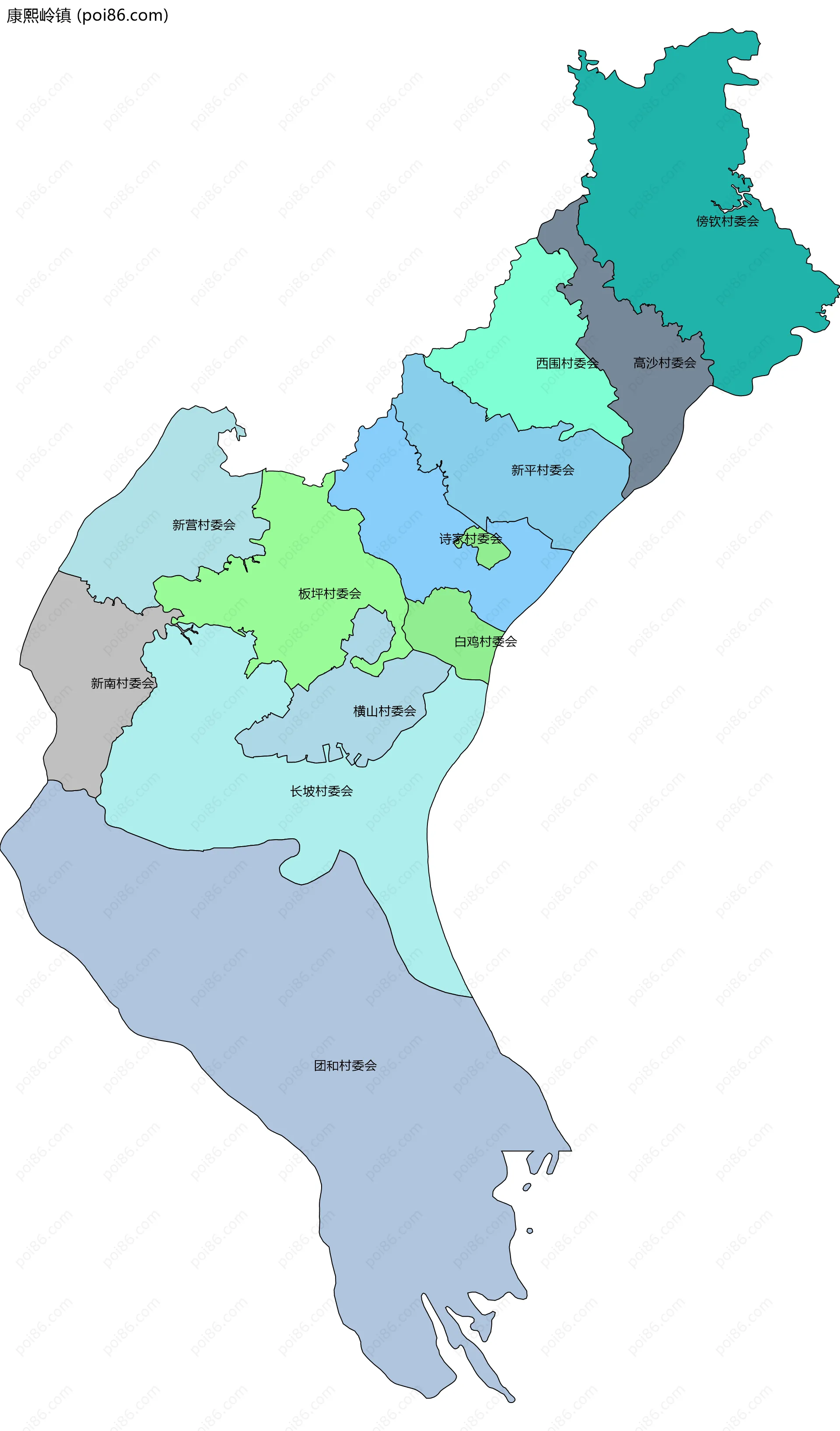 康熙岭镇边界地图(五级行政区划)