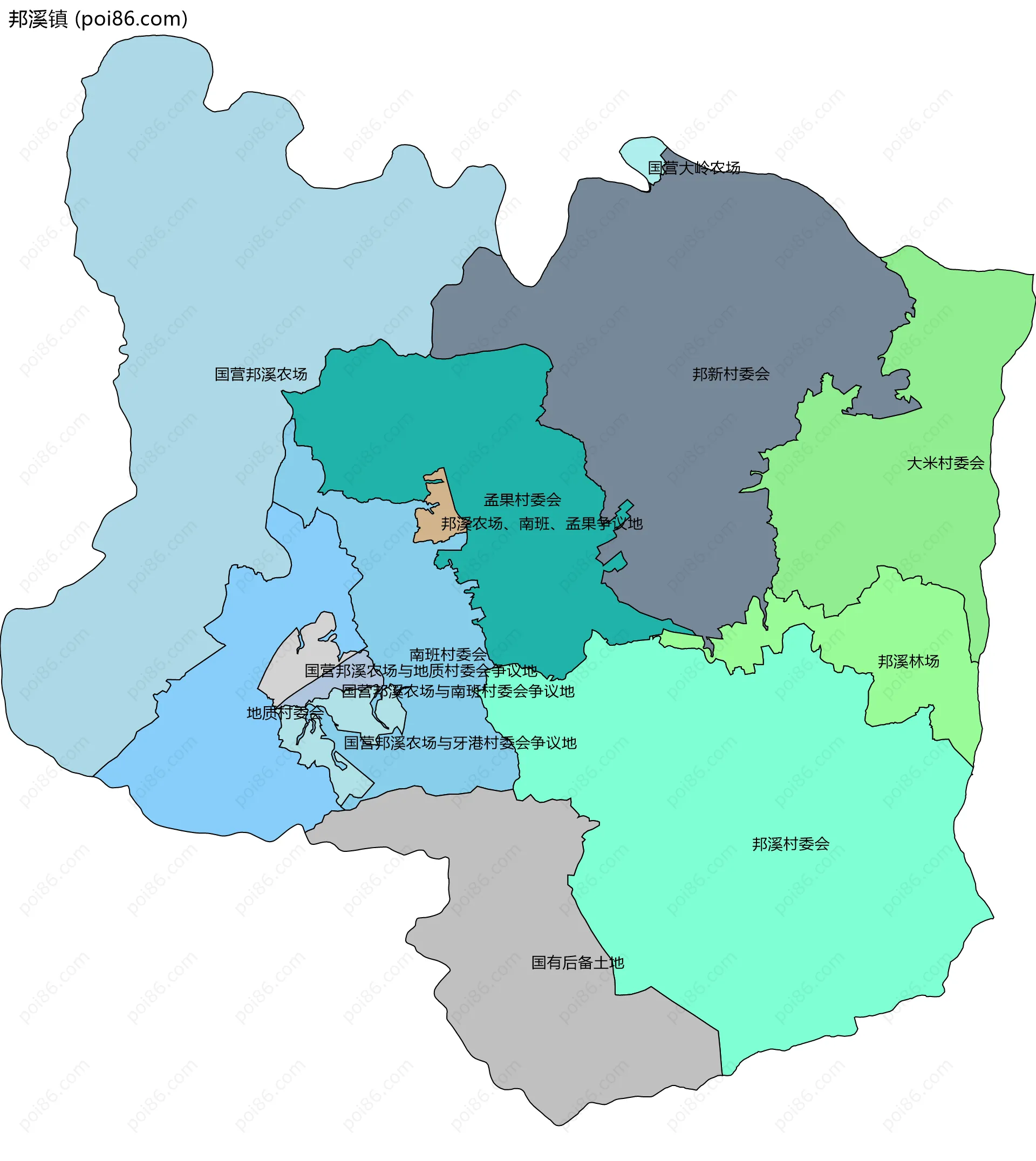 邦溪镇边界地图(五级行政区划)