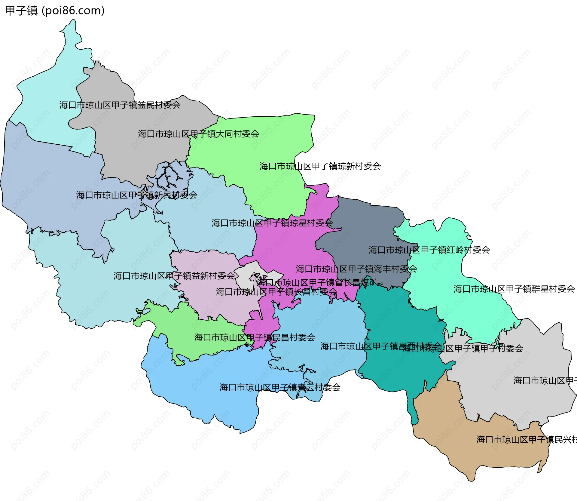 甲子镇边界地图(五级行政区划)