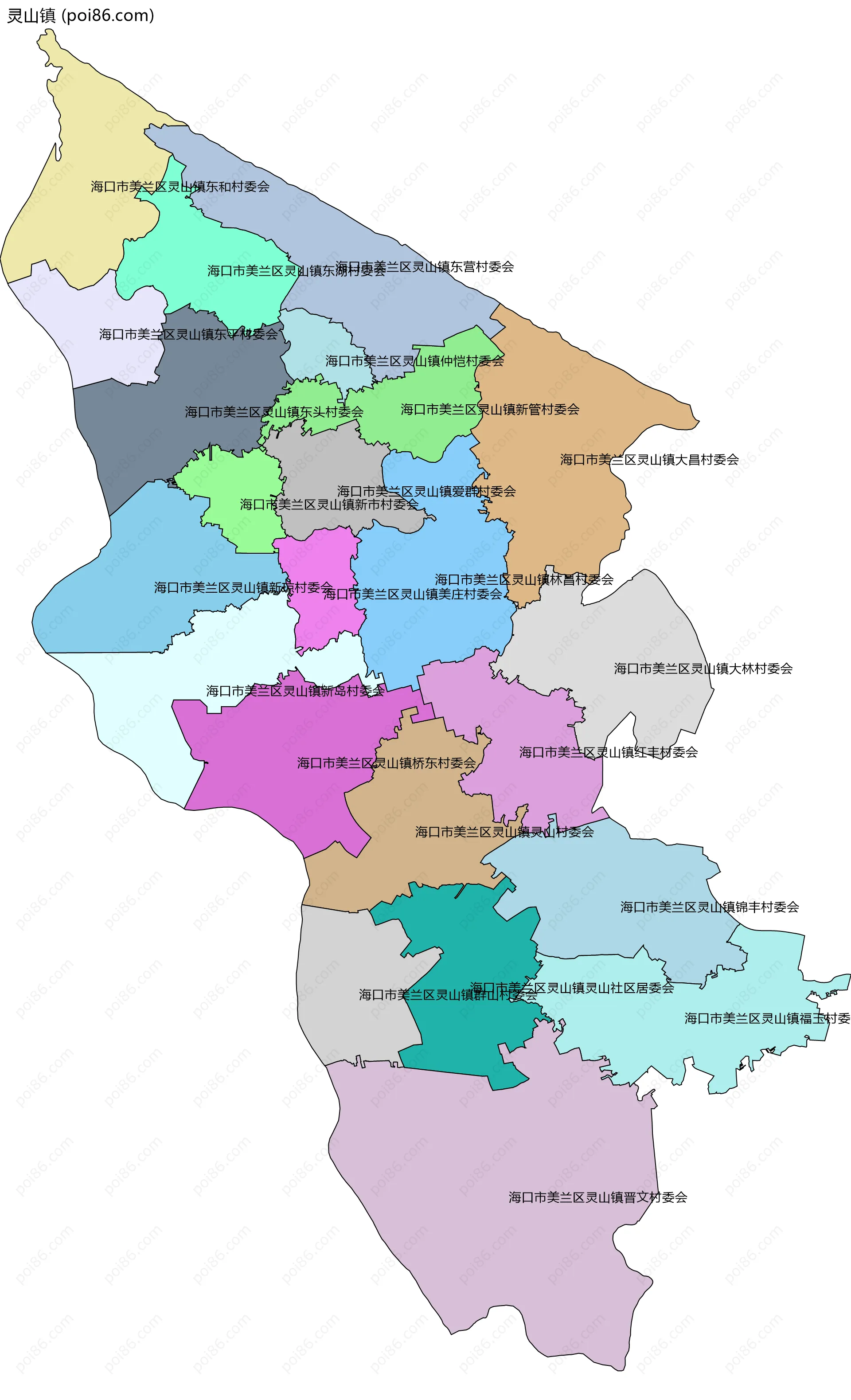 灵山镇边界地图(五级行政区划)