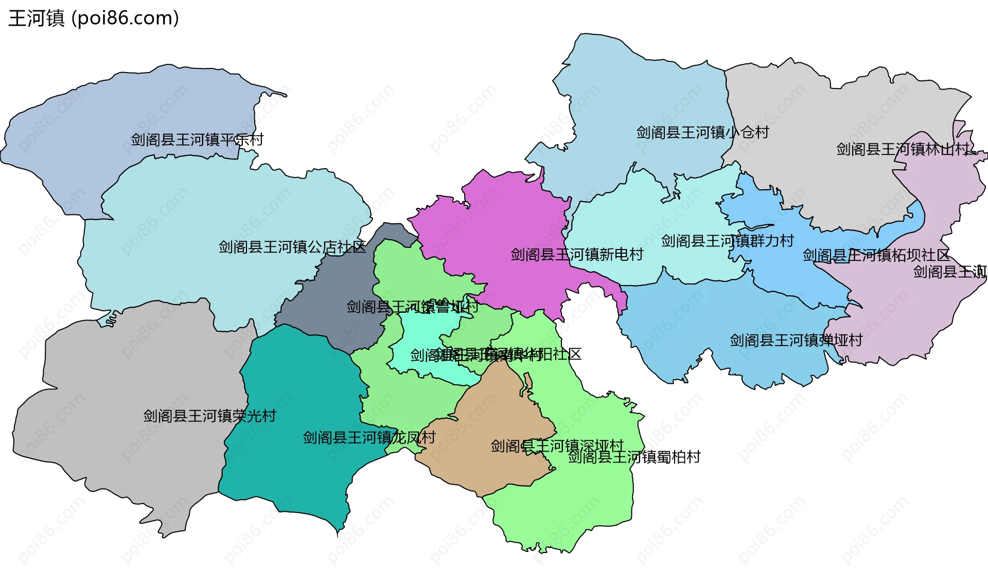 王河镇边界地图(五级行政区划)