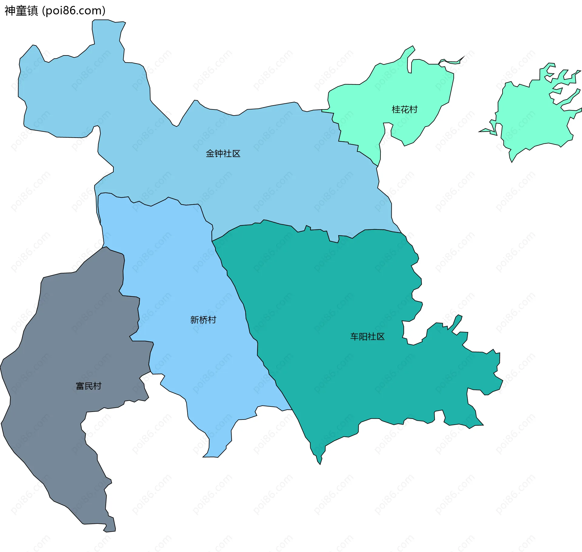 神童镇边界地图(五级行政区划)