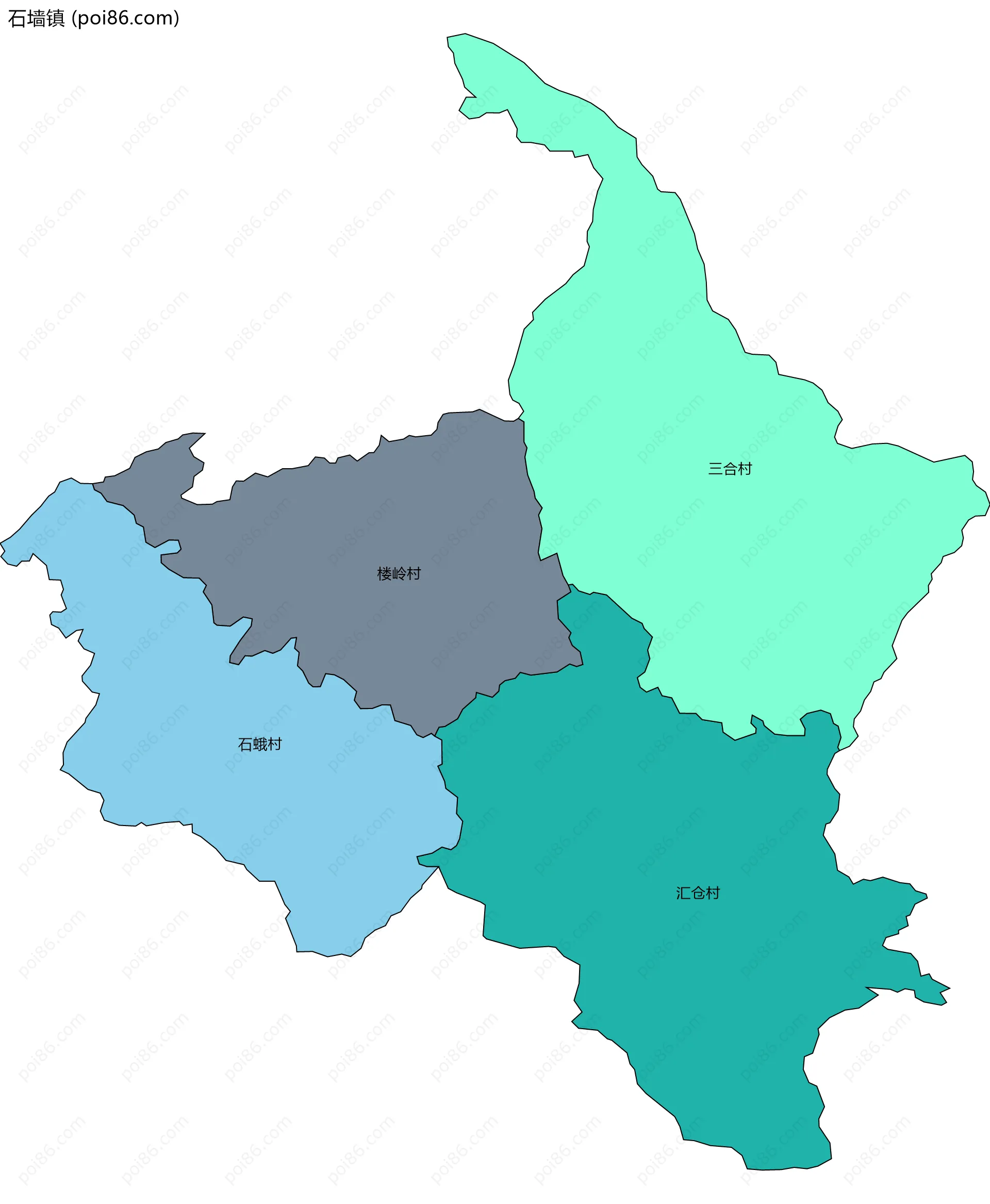 石墙镇边界地图(五级行政区划)