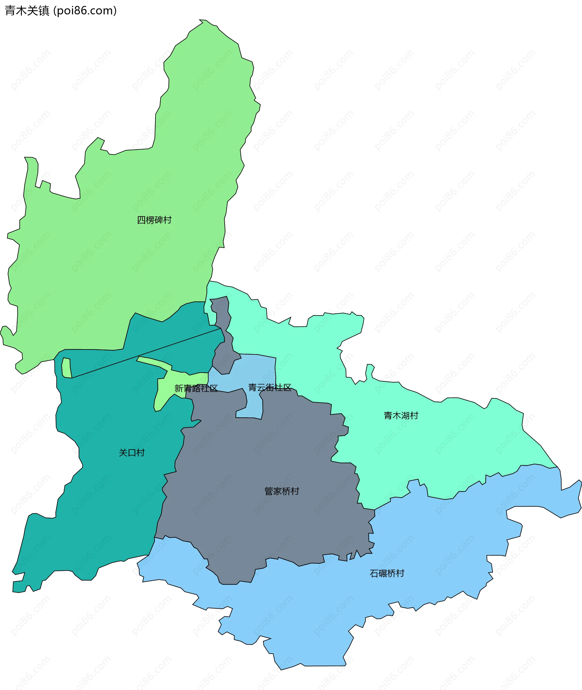 青木关镇边界地图(五级行政区划)