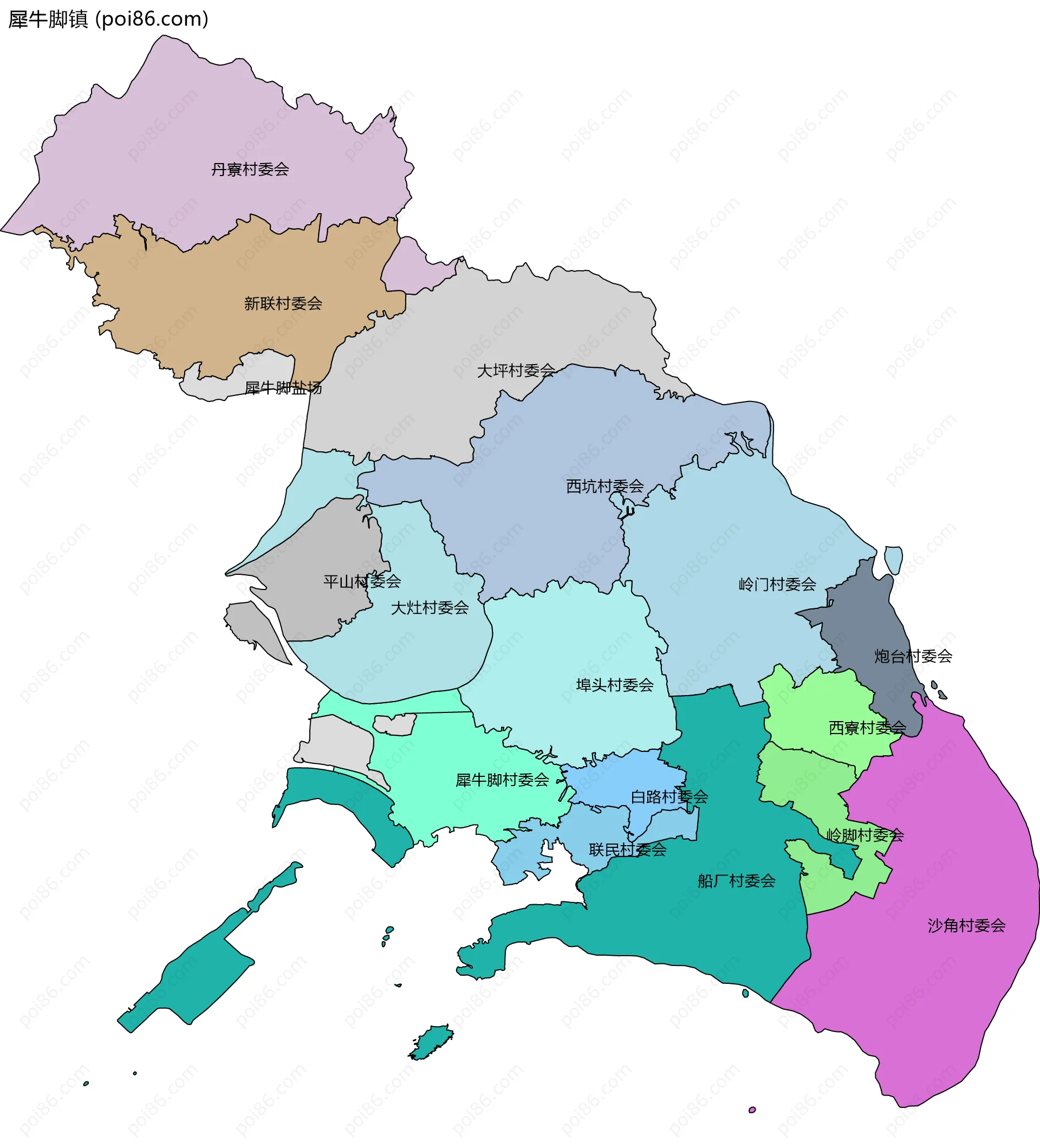 犀牛脚镇边界地图(五级行政区划)