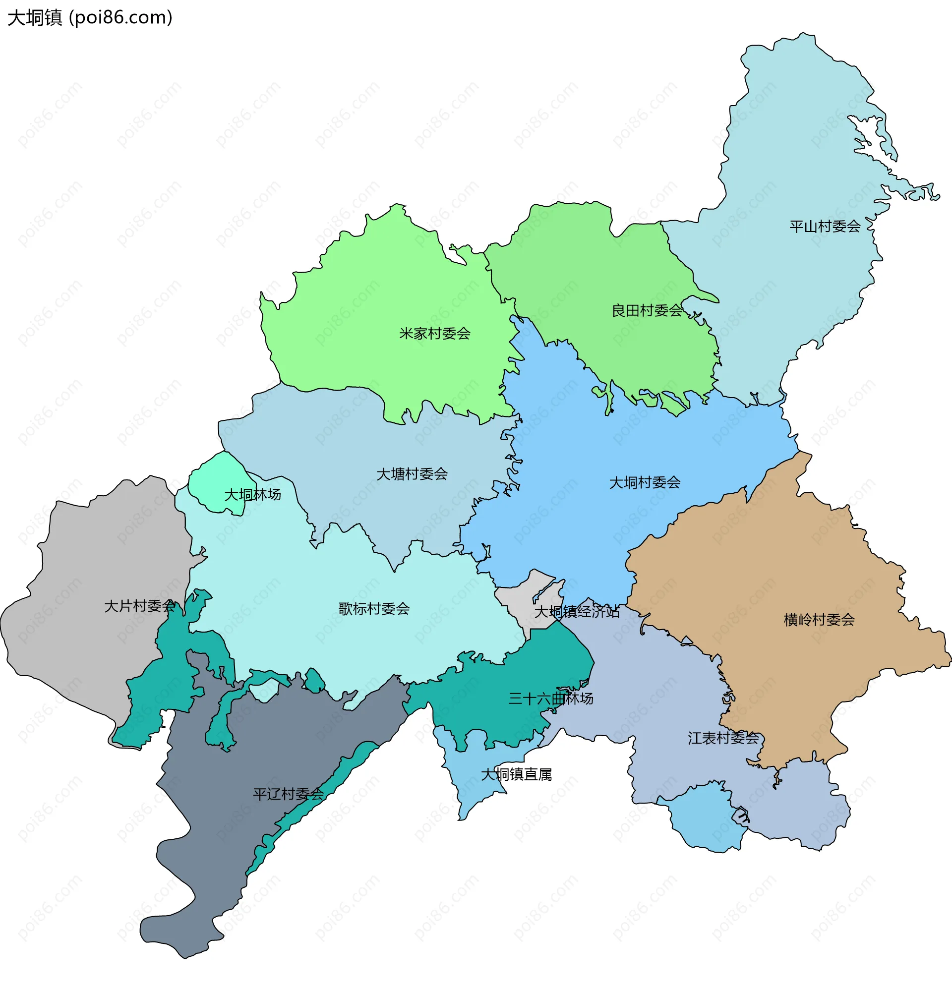 大垌镇边界地图(五级行政区划)