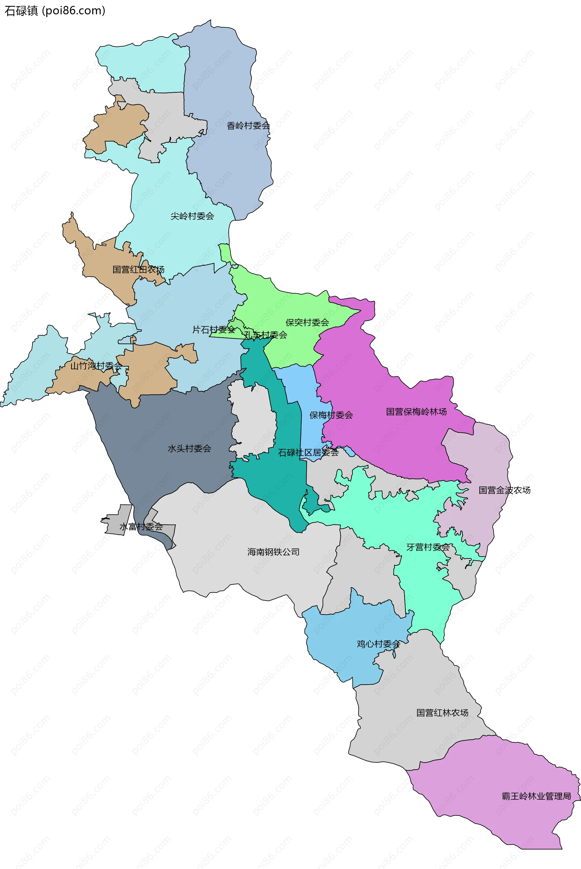 石碌镇边界地图(五级行政区划)