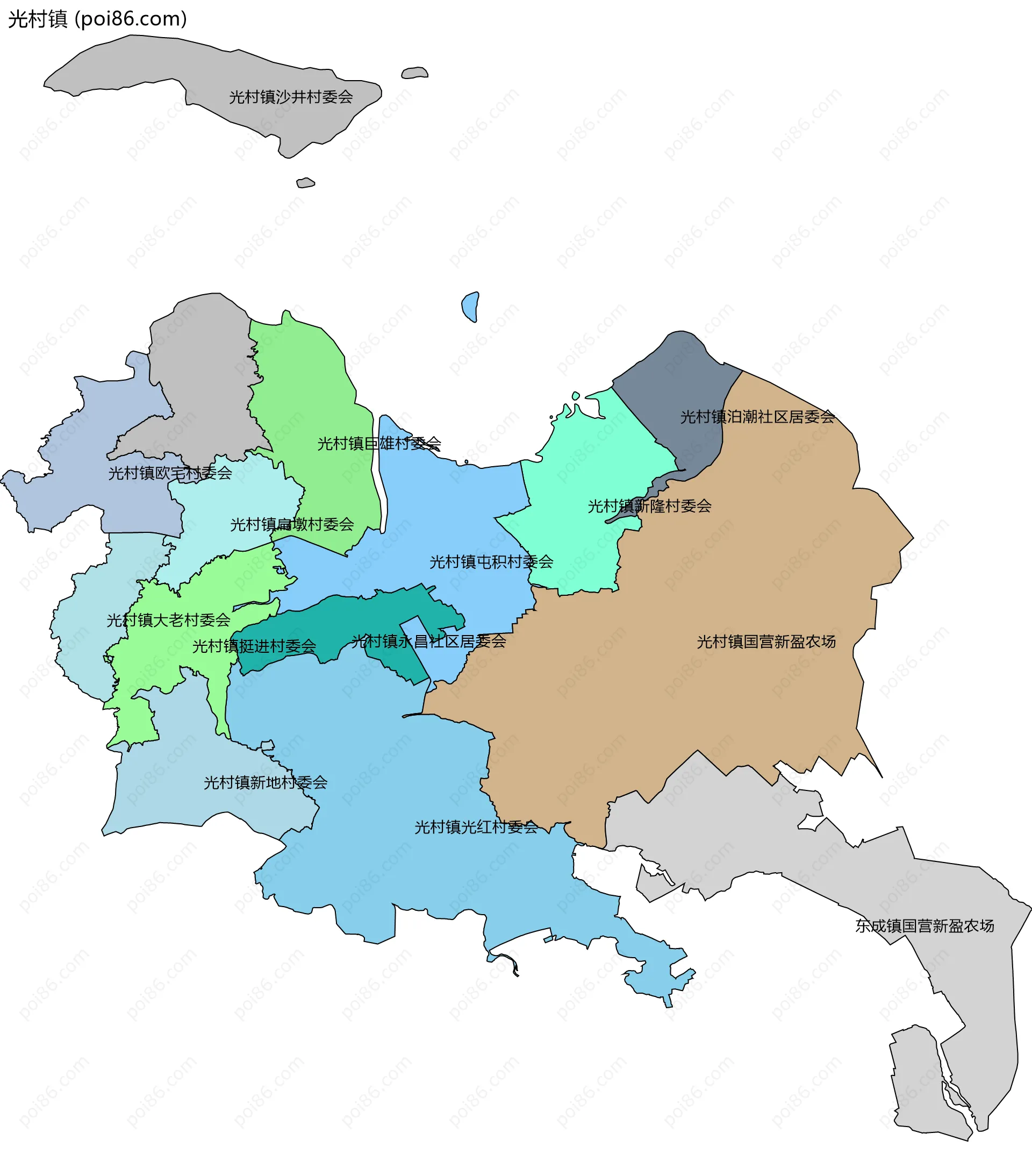 光村镇边界地图(五级行政区划)